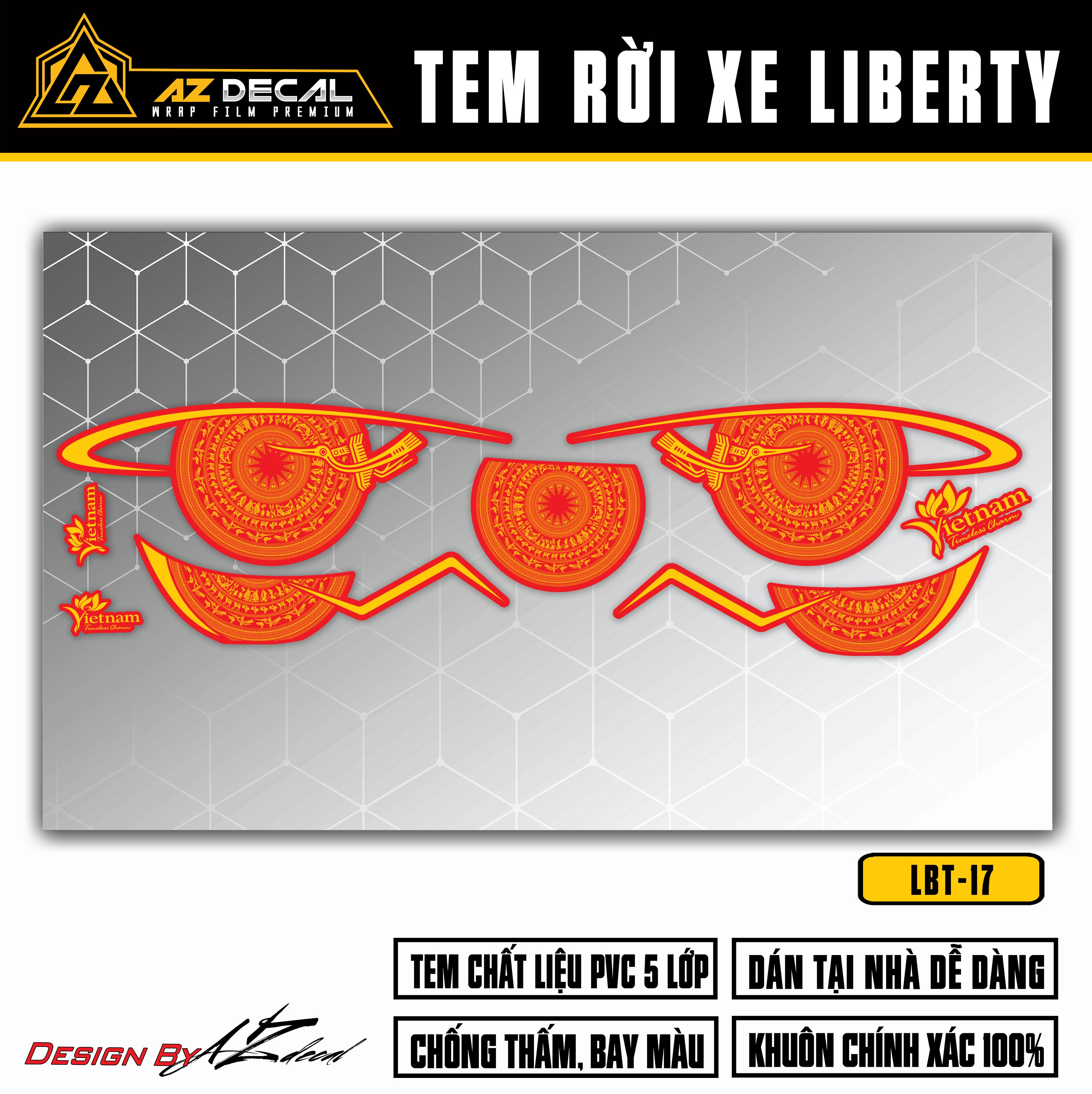 Tem trống đồng dán xe Liberty đỏ