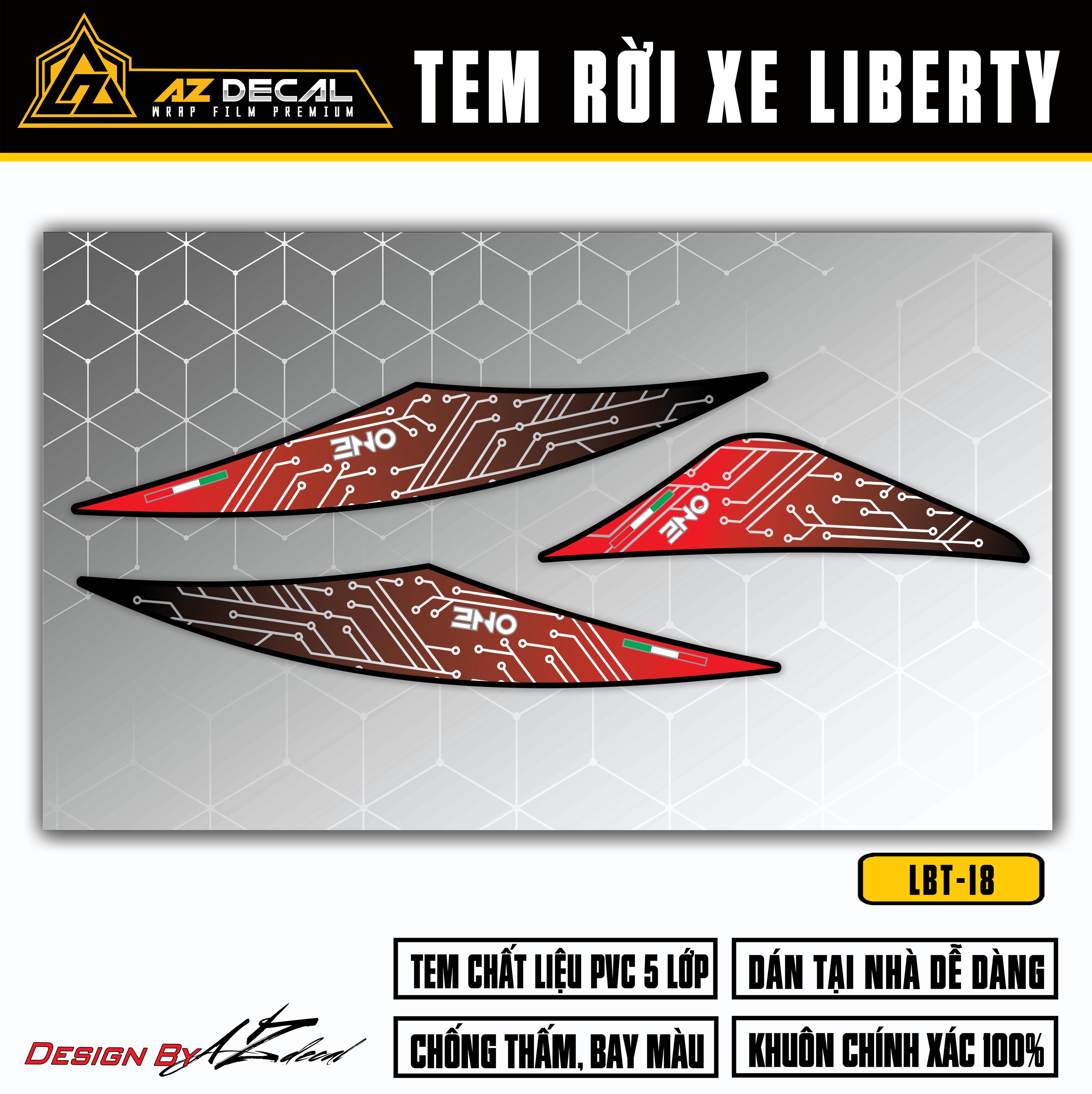 Tem xe Liberty 125 màu đỏ (nền đen) mẫu Electronic