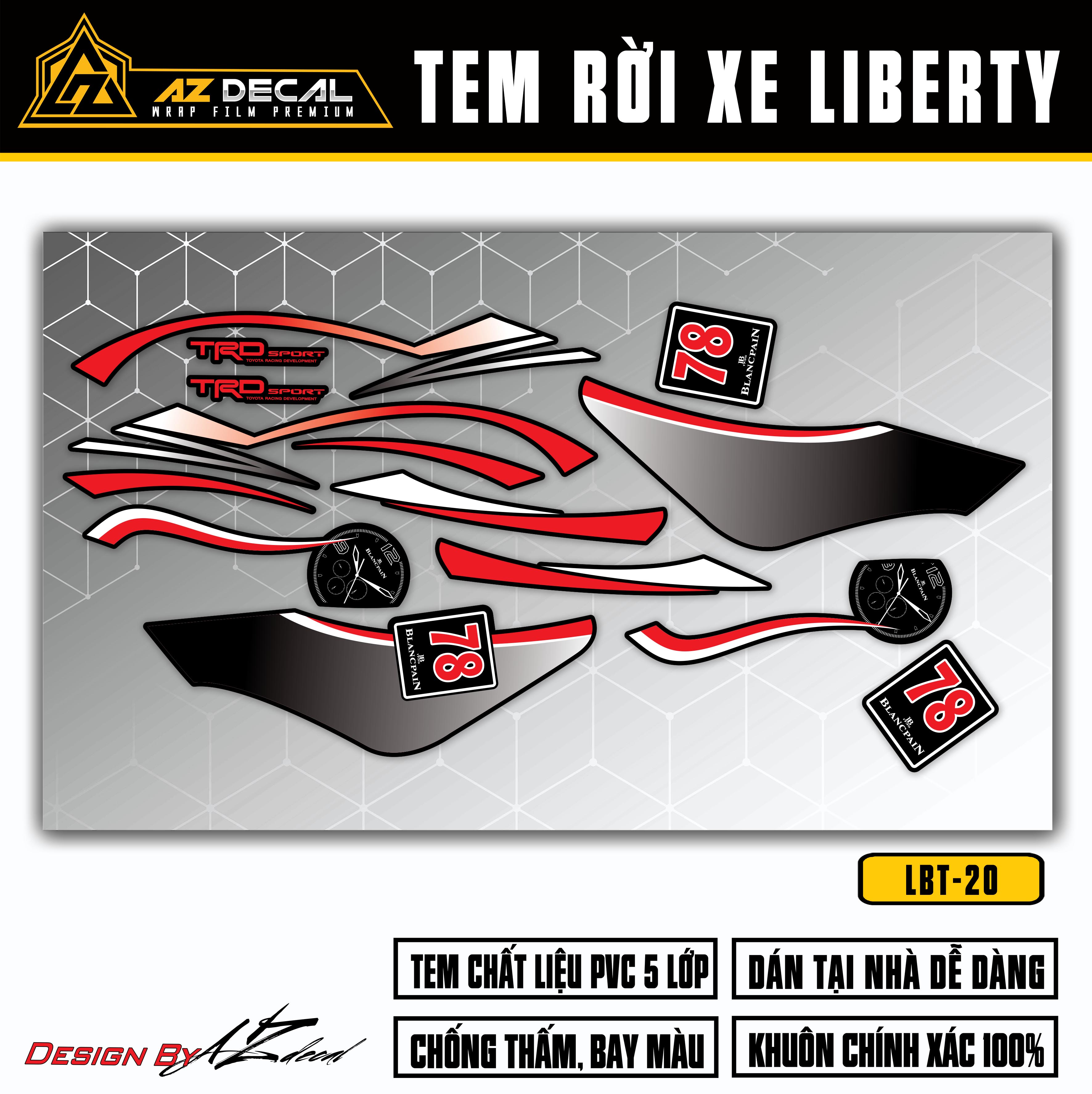 Tem dán xe Liberty phong cách TRD đỏ trắng (nền đen)