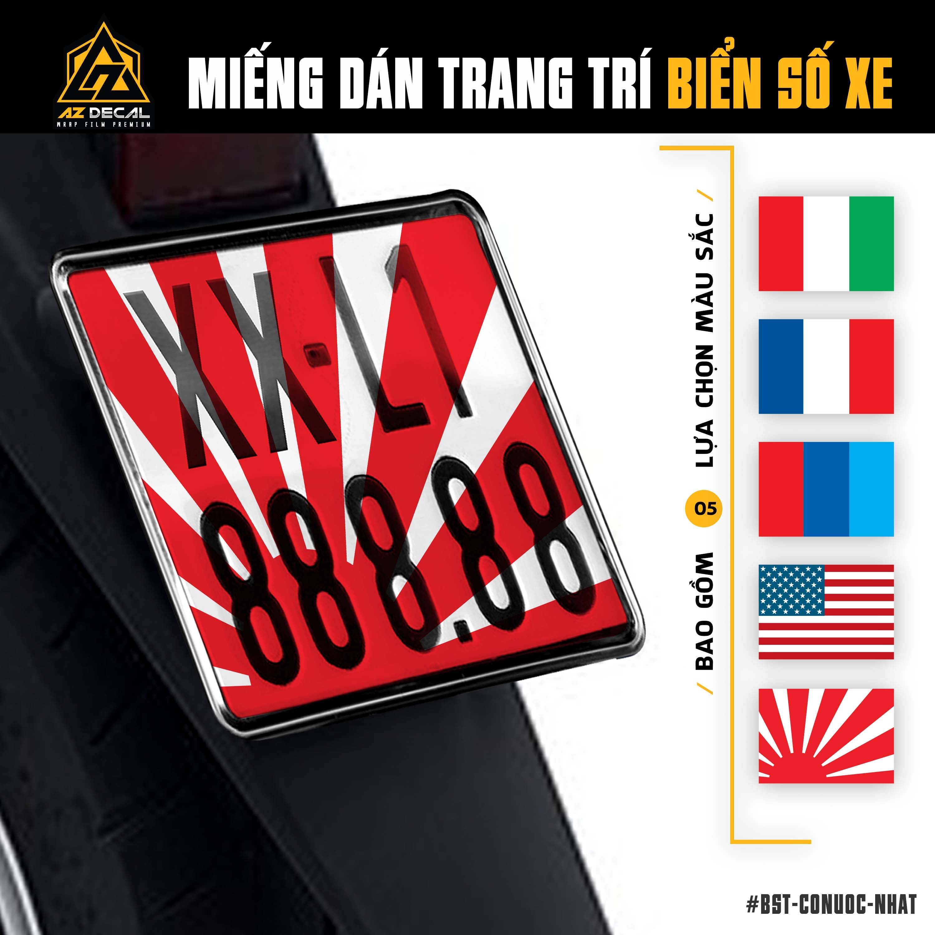 Decal dán biển số xe máy, xe điện mẫu cờ Nhật