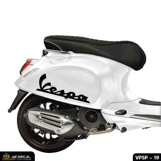 Tem xe thiết kế Logo chữ Vespa cho xe trắng