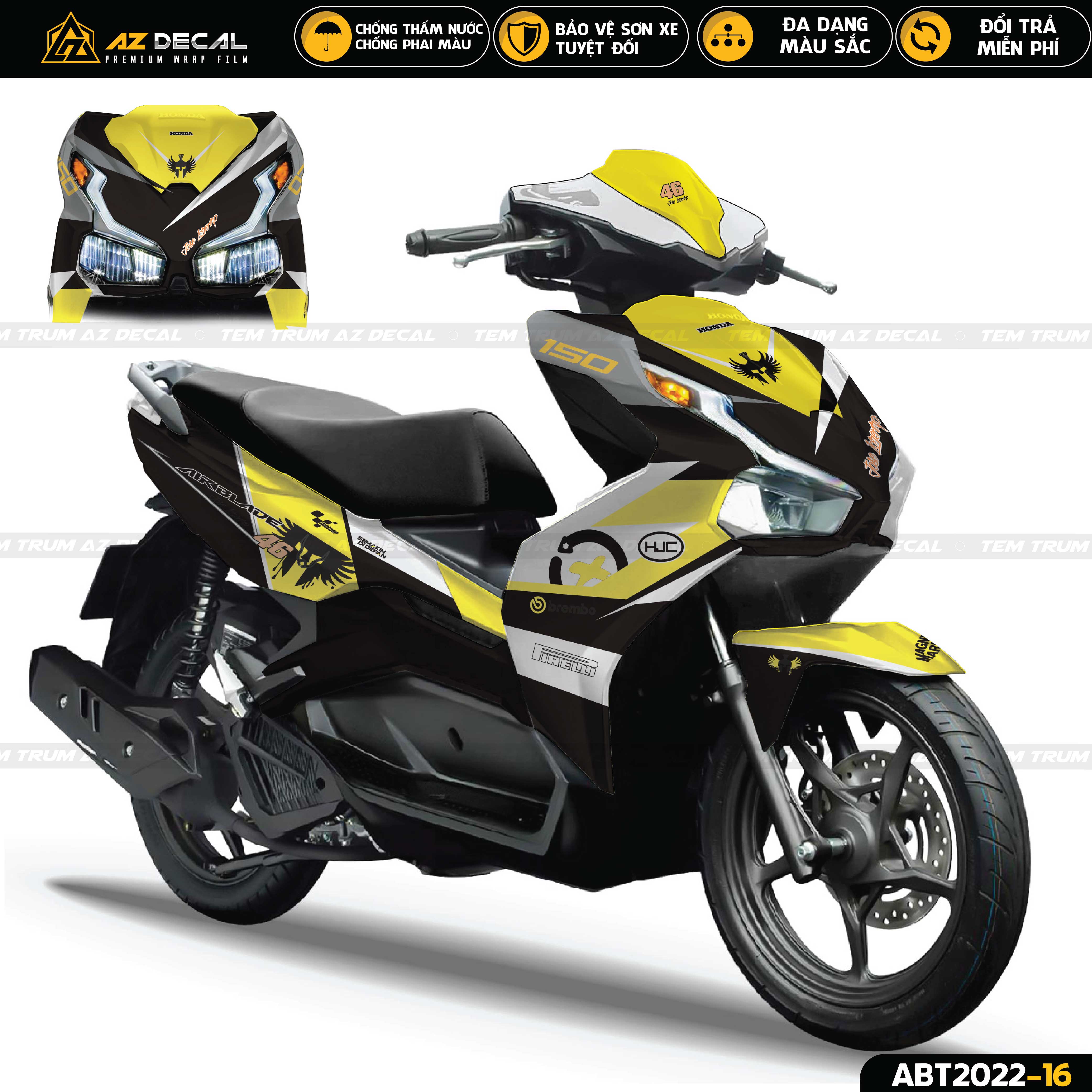 Dán decal trùm xe Air Blade 2020 2021 2022 màu vàng trắng