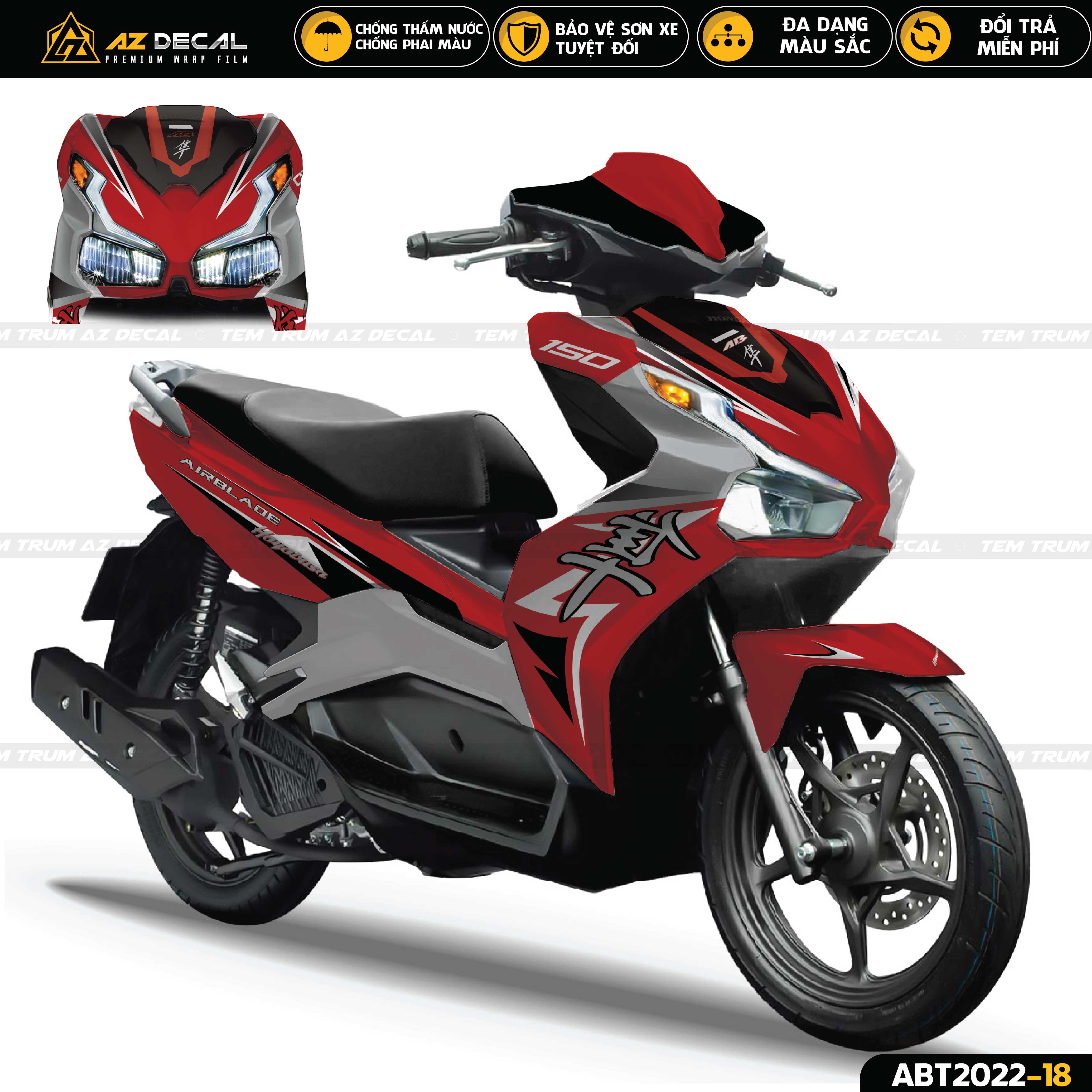 Tem Hayabusa dán xe Air Blade 2020 2021 2022 đỏ xám