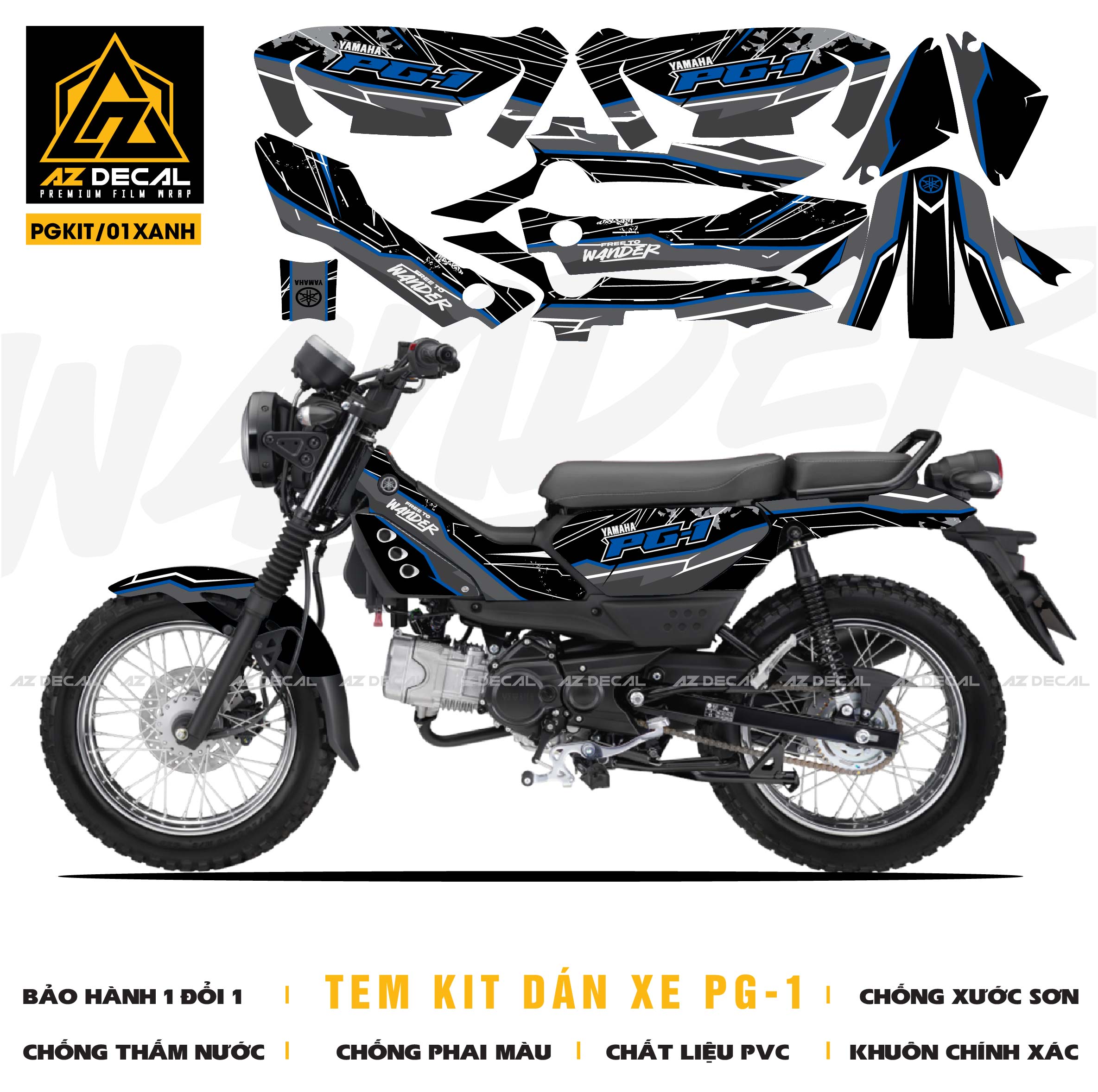 Decal dán xe PG-1 mẫu PGKIT-01 màu xanh