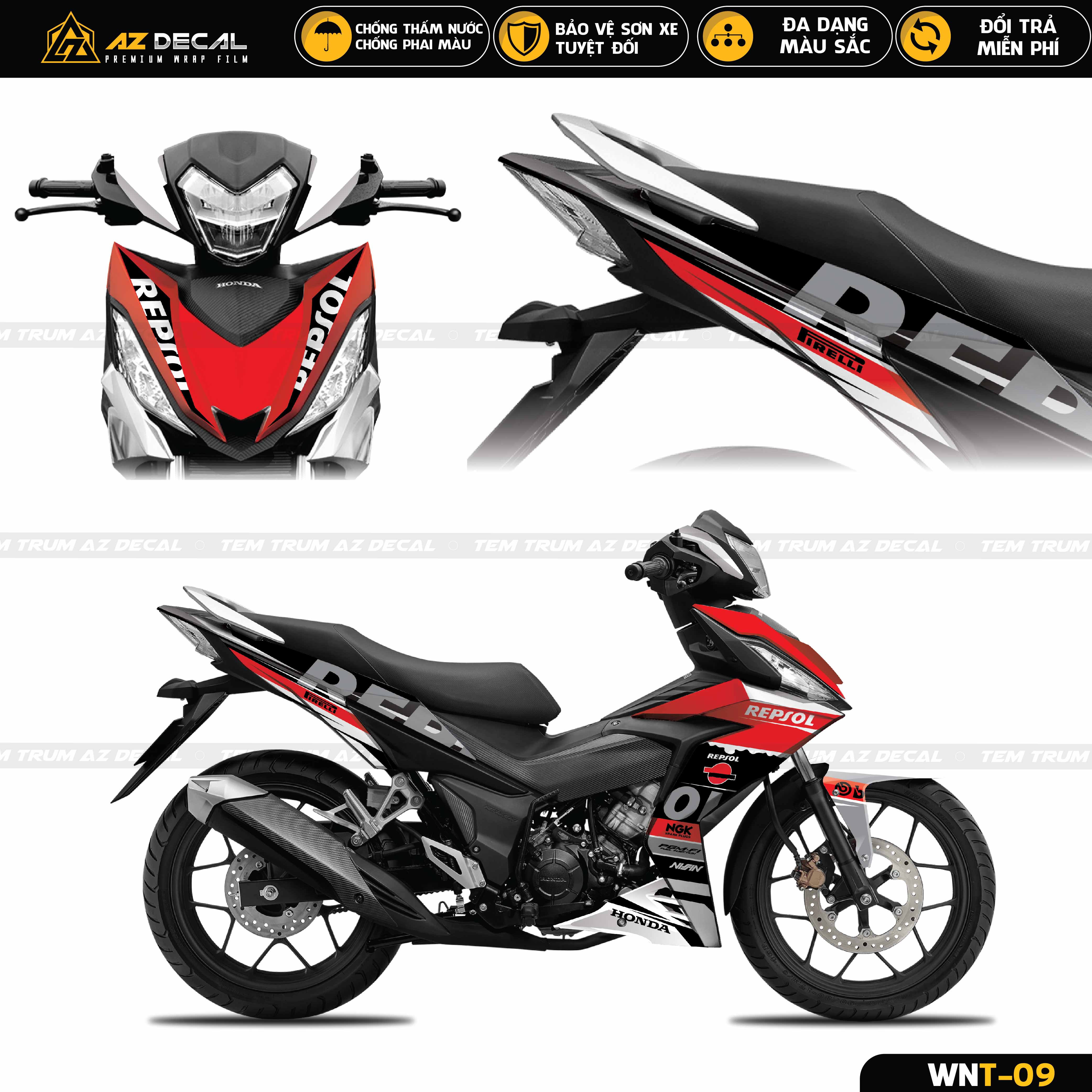 Decal dán xe Winner 150 v1 mẫu Repsol màu cam