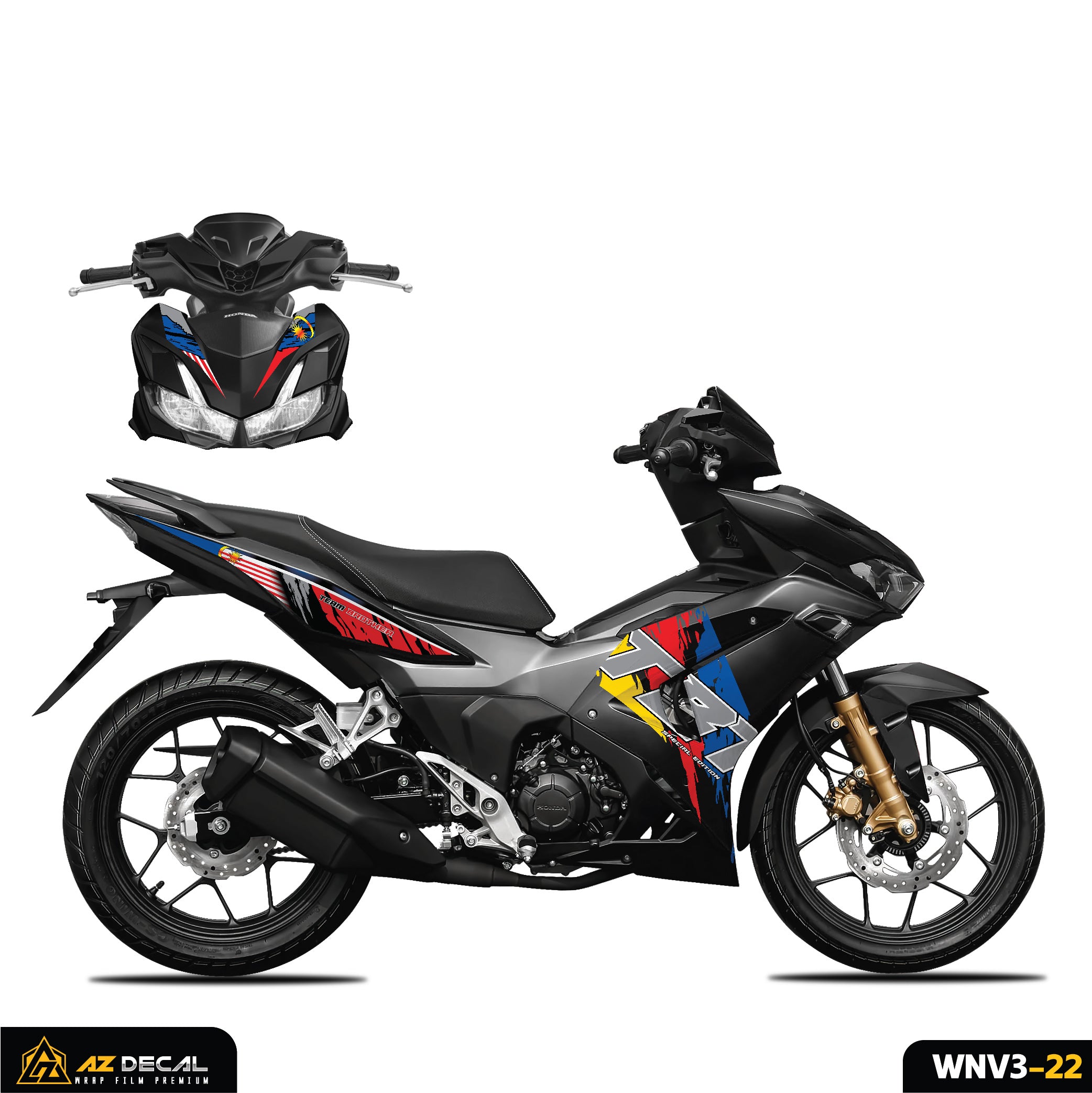 Tem xe Winner V3 đẹp mẫu Malaysia dán xe đen