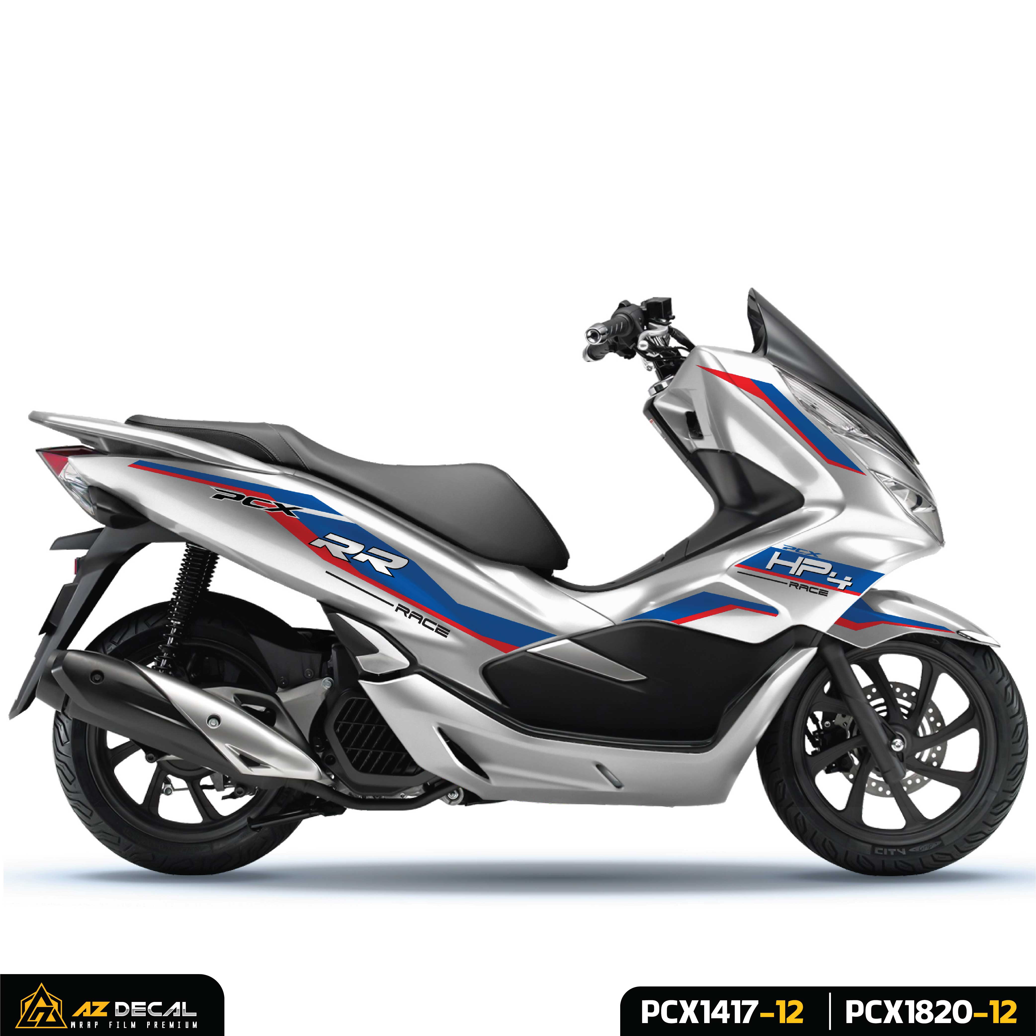 Tem dán xe PCX đẹp mẫu HP4 RR màu trắng đỏ xanh