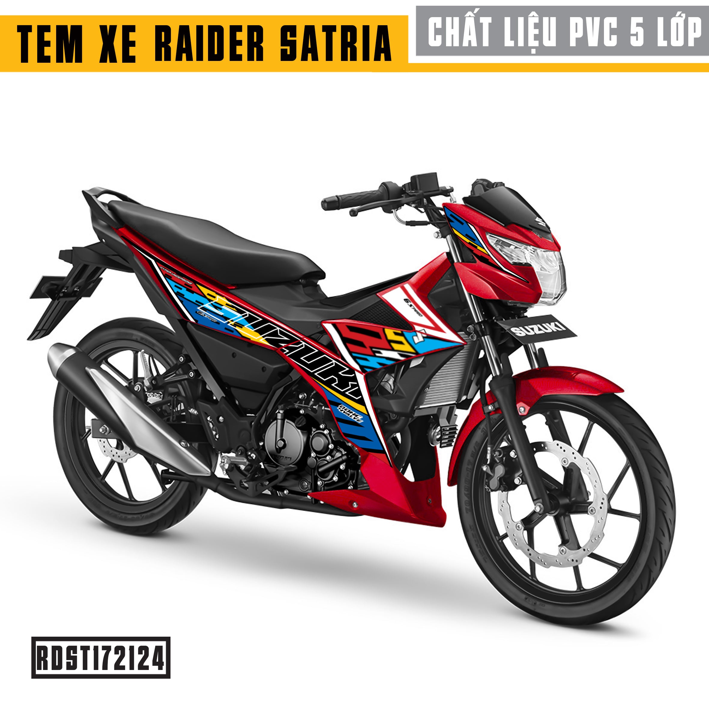 Tem xe Raider/Satria xe đỏ mẫu Suzuki