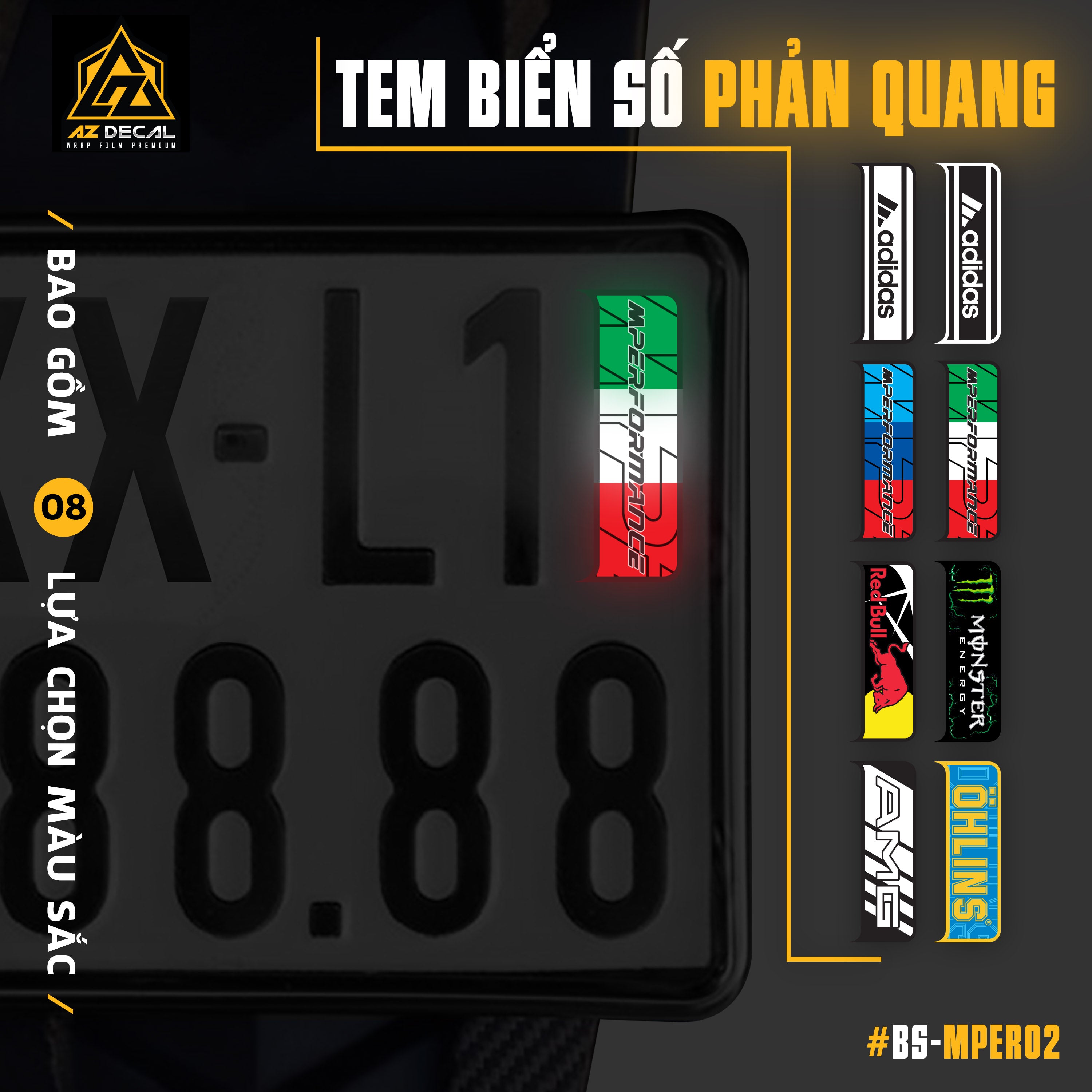 Decal phản quang mẫu M Performance Italia dán biển số