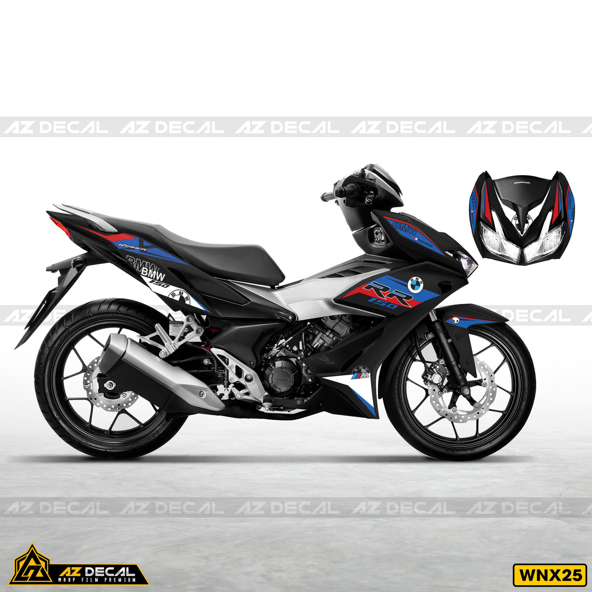 Tem xe Winner X Đen - Mẫu BMW RR