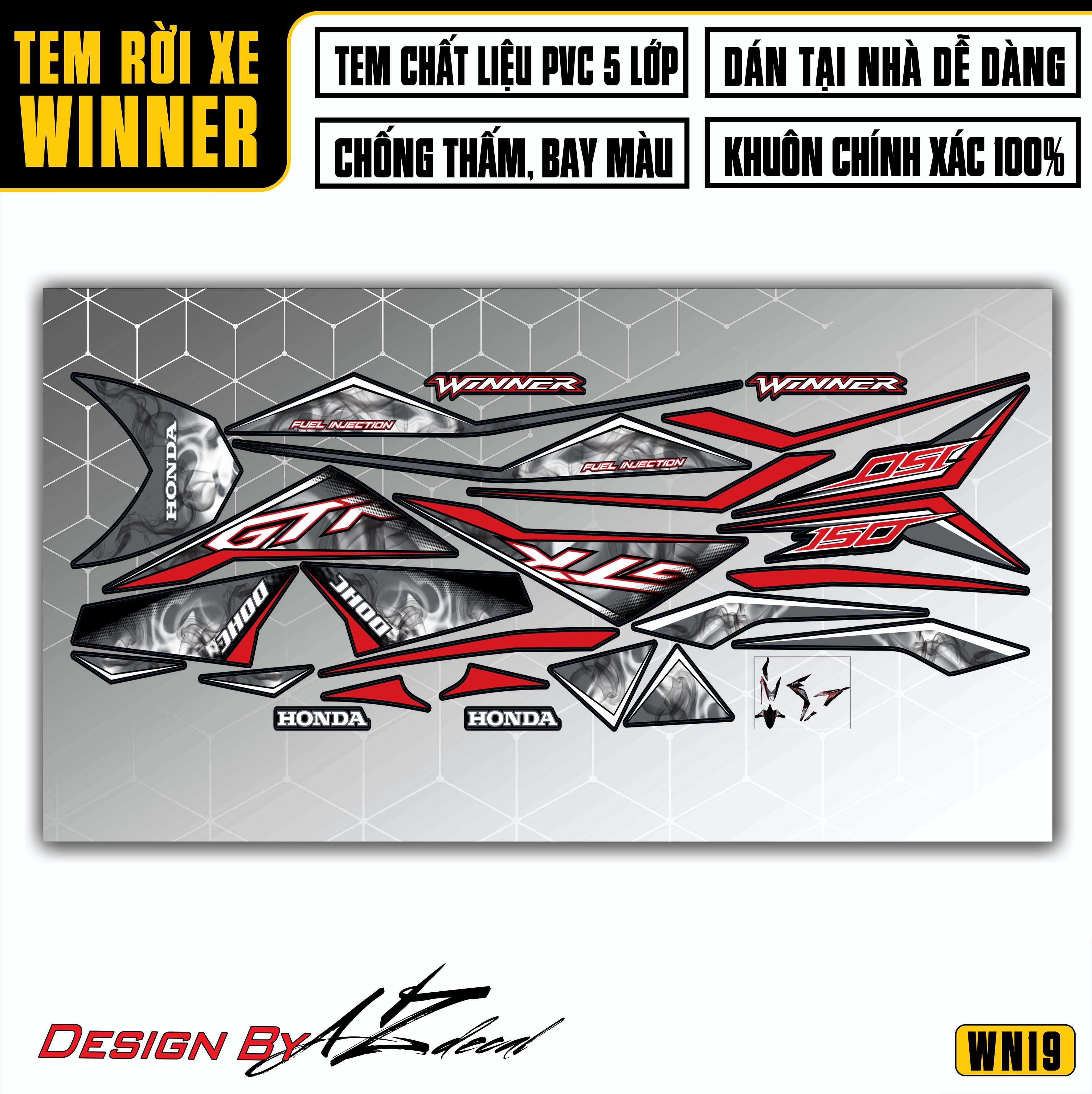 Tem xe Winner GTR vân khói nền đen