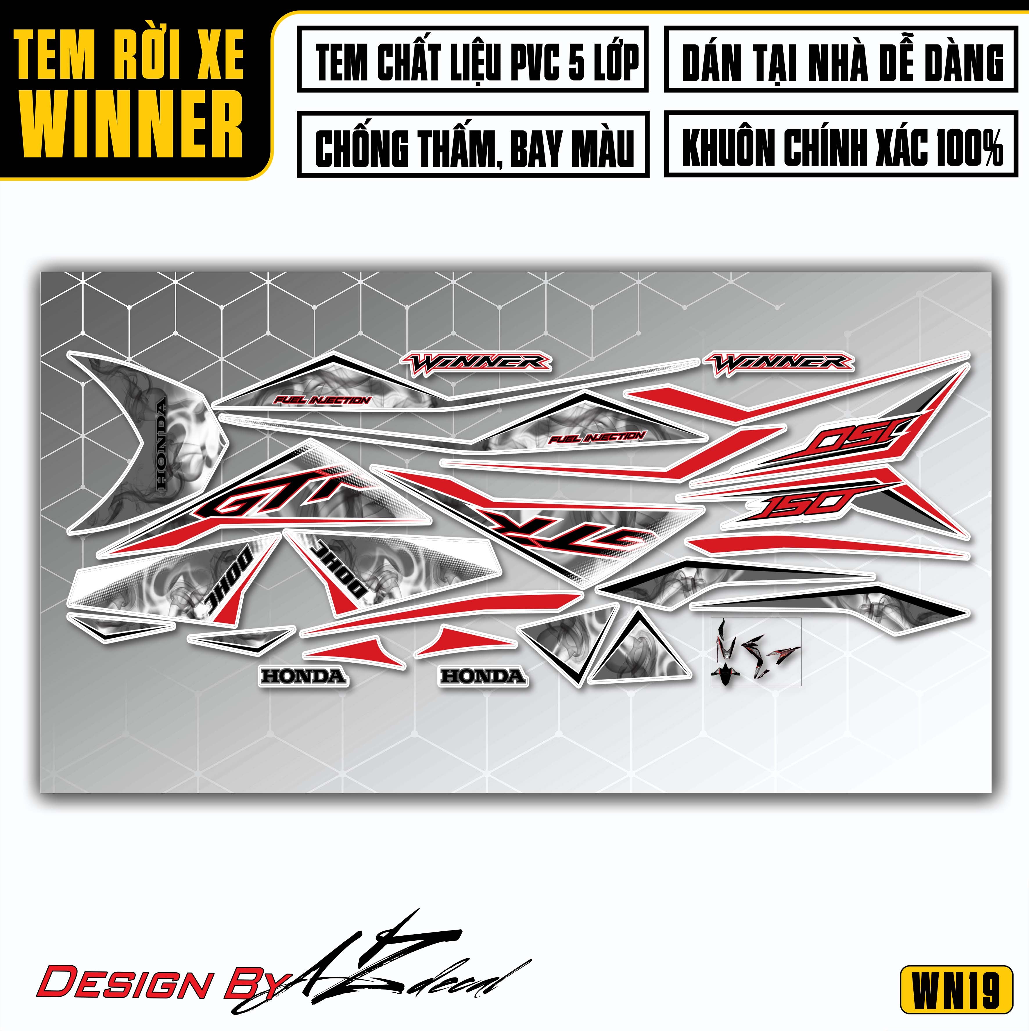 Tem xe Winner GTR vân khói nền trắng