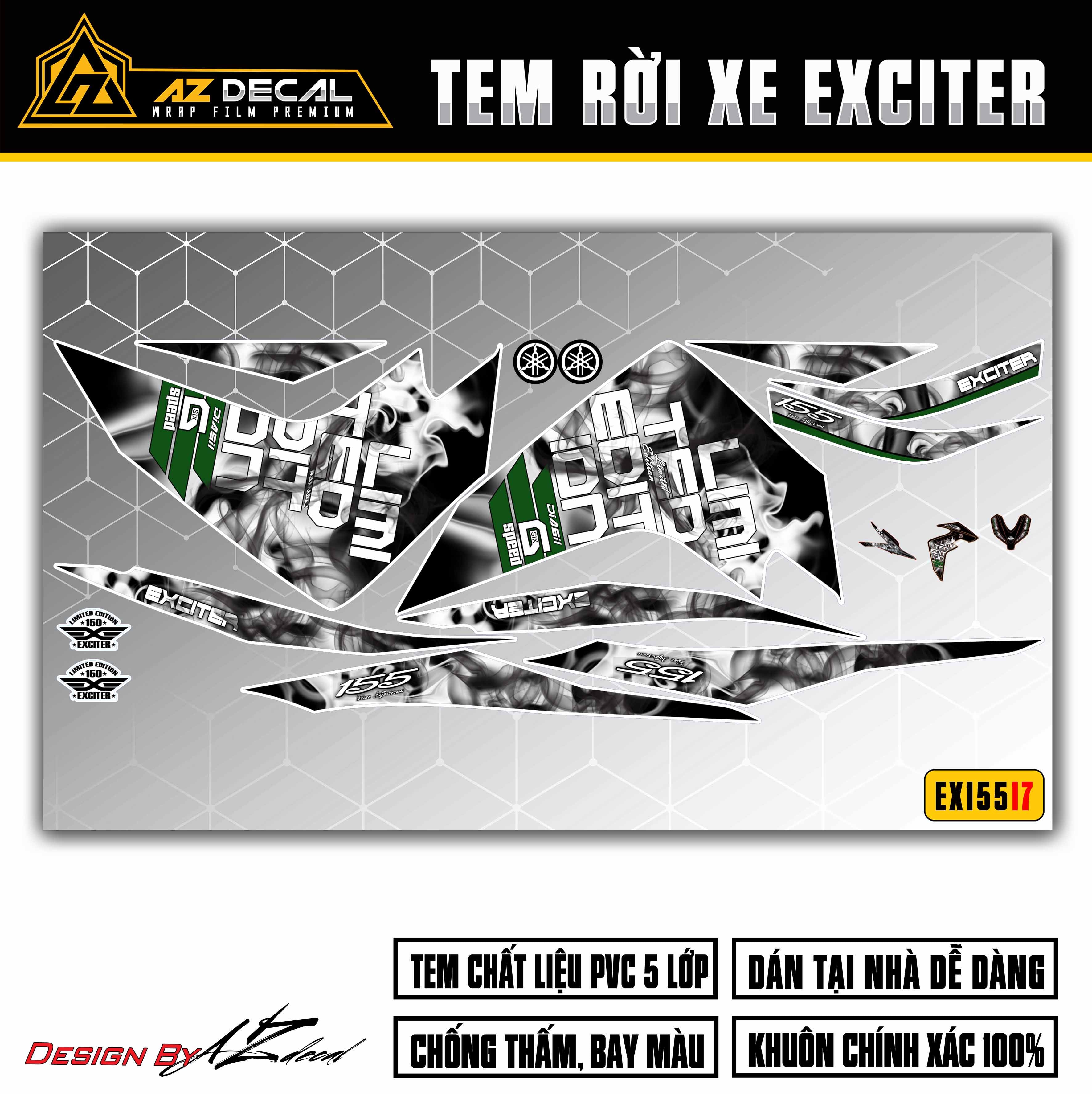 Decal dán xe Exciter 155 nền trắng