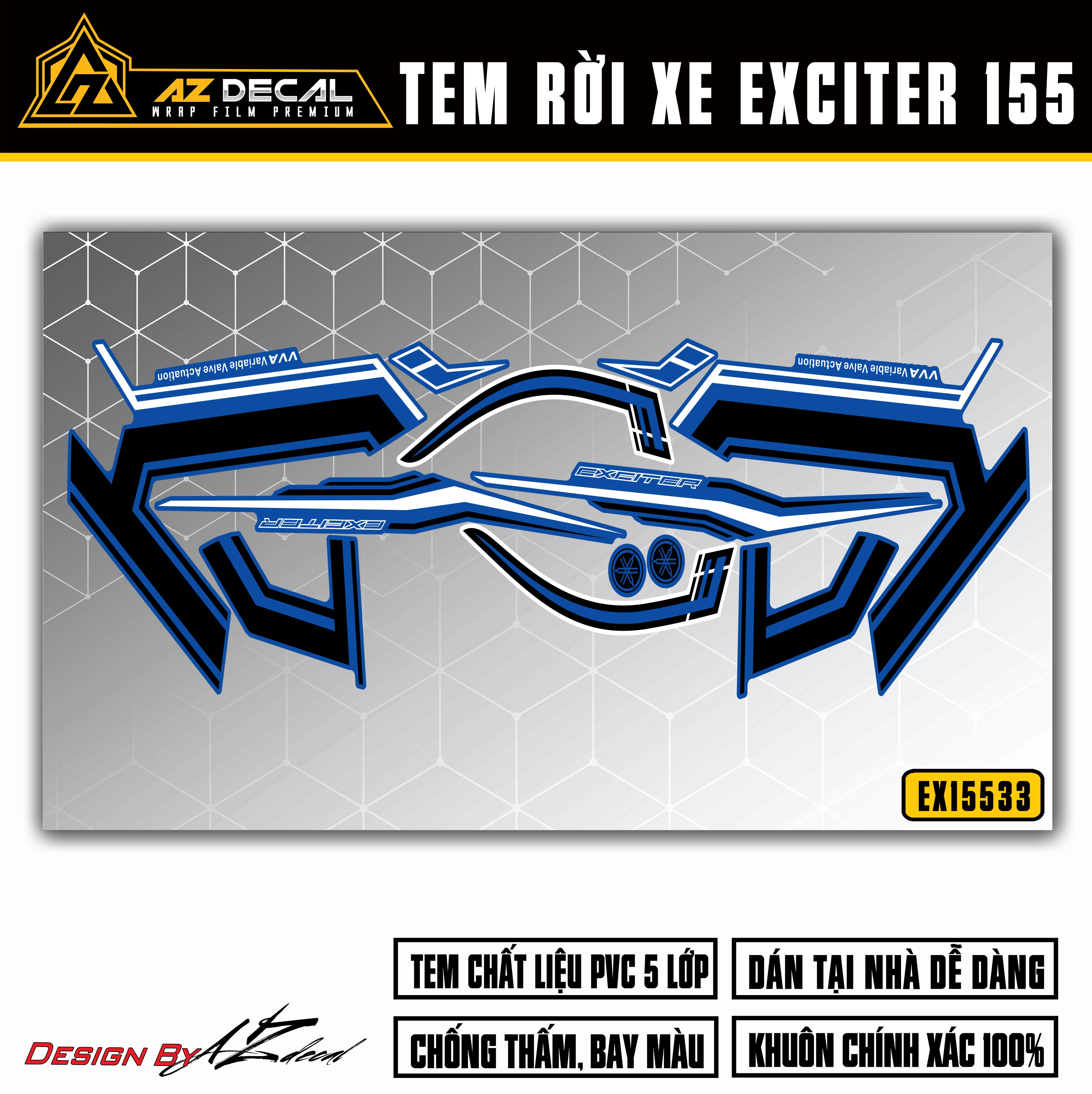 Decal dán xe Exciter 155 xanh GP