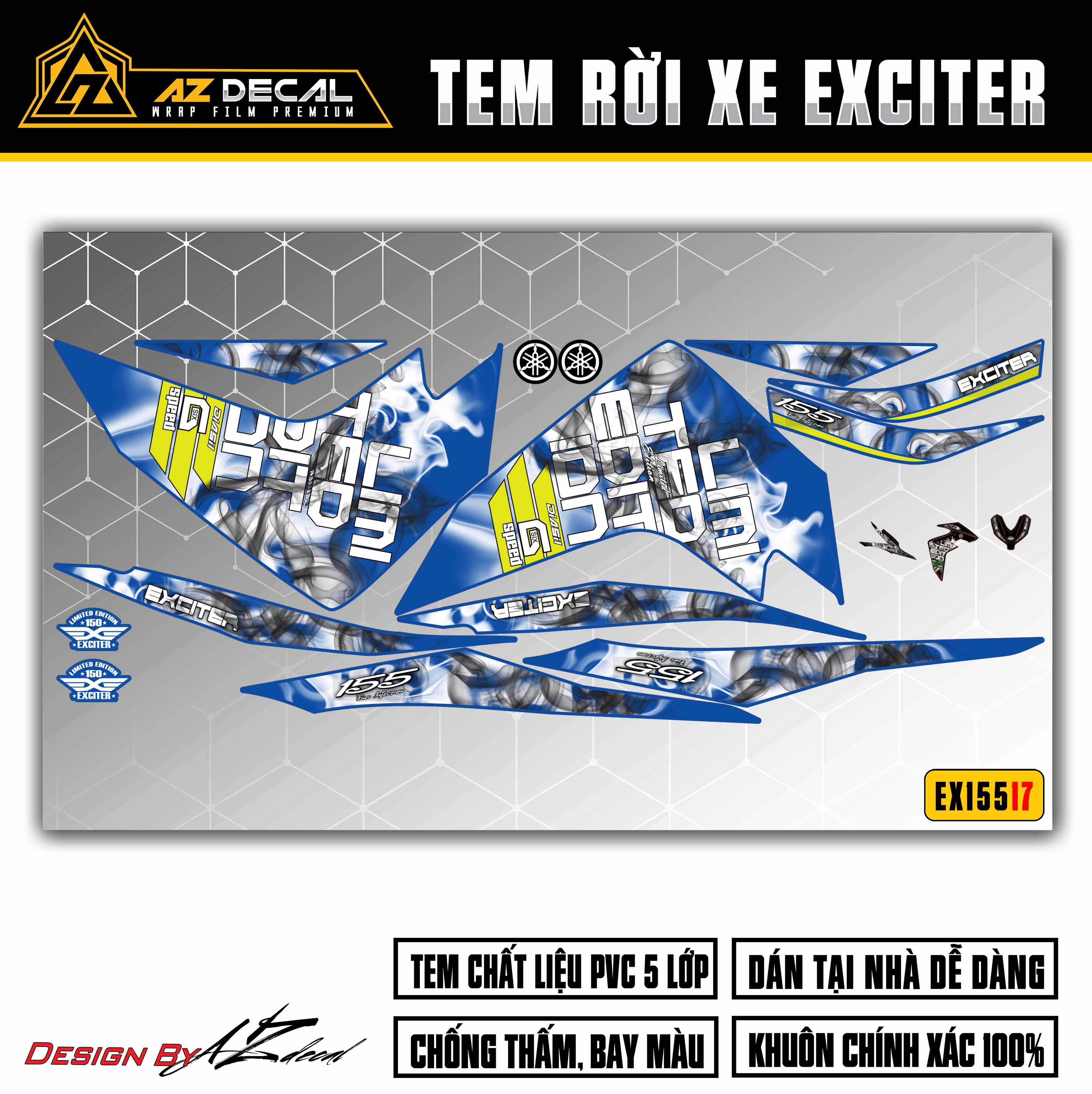 Decal dán xe Exciter 155 xanh Gp