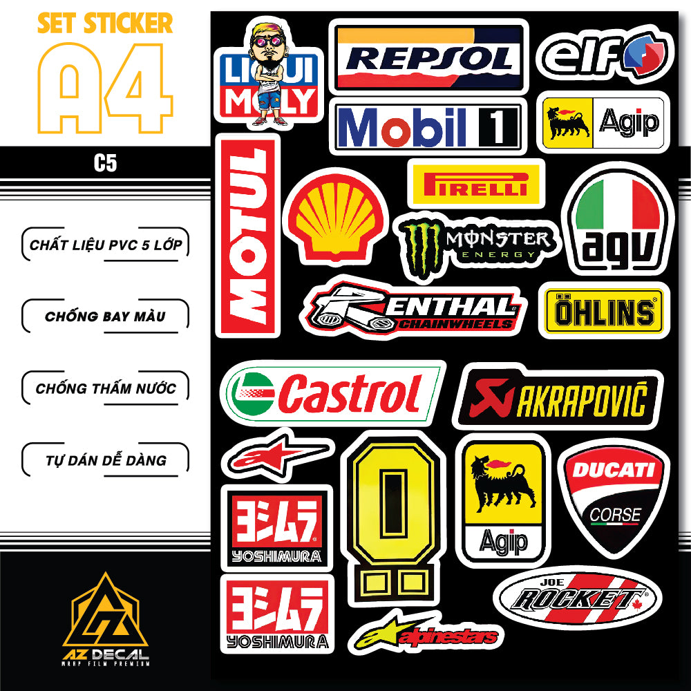 Sticker Dán Ô Tô, Xe Máy, Xe Điện, Xe Đạp, Mũ Bảo Hiểm | SET Trang Trí C5