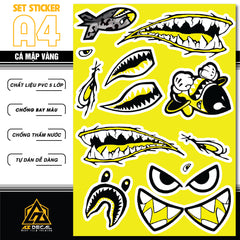Sticker Dán Ô Tô, Xe Máy, Xe Điện, Xe Đạp, Mũ Bảo Hiểm | SET Trang Trí CÁ MẬP VÀNG