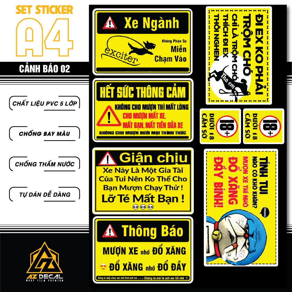 Sticker Dán Ô Tô, Xe Máy, Xe Điện, Xe Đạp, Mũ Bảo Hiểm | SET CẢNH BÁO 02