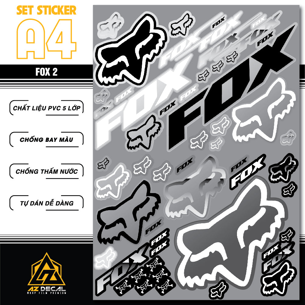 Sticker Dán Ô Tô, Xe Máy, Xe Điện, Xe Đạp, Mũ Bảo Hiểm | SET Trang Trí FOX 2