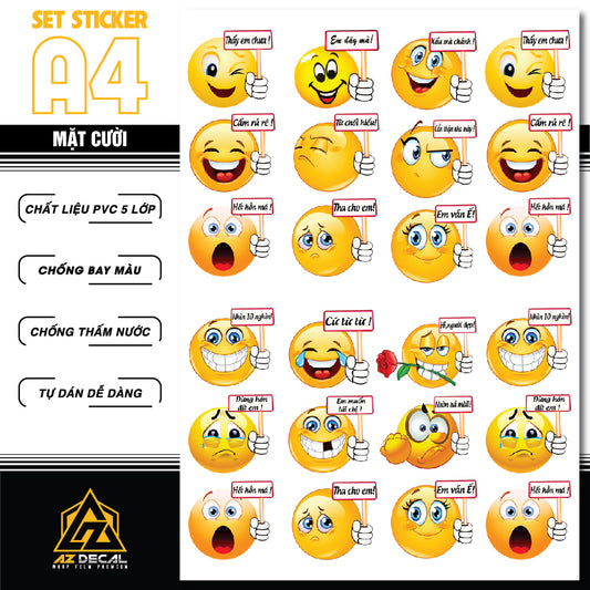Sticker Dán Ô Tô, Xe Máy, Xe Điện, Xe Đạp, Mũ Bảo Hiểm | SET Trang Trí MẶT CƯỜI