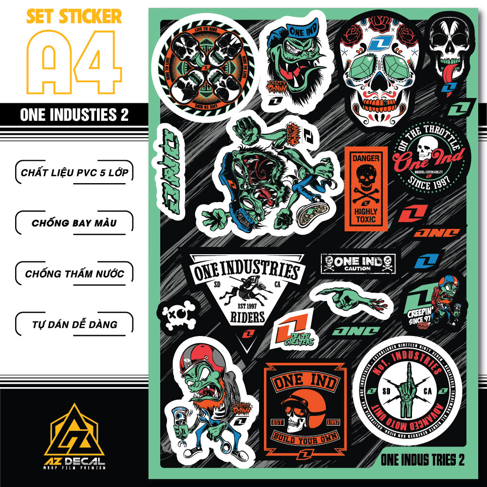 Sticker Dán Ô Tô, Xe Máy, Xe Điện, Xe Đạp, Mũ Bảo Hiểm | SET Trang Trí ONE INDUS TRIES 1