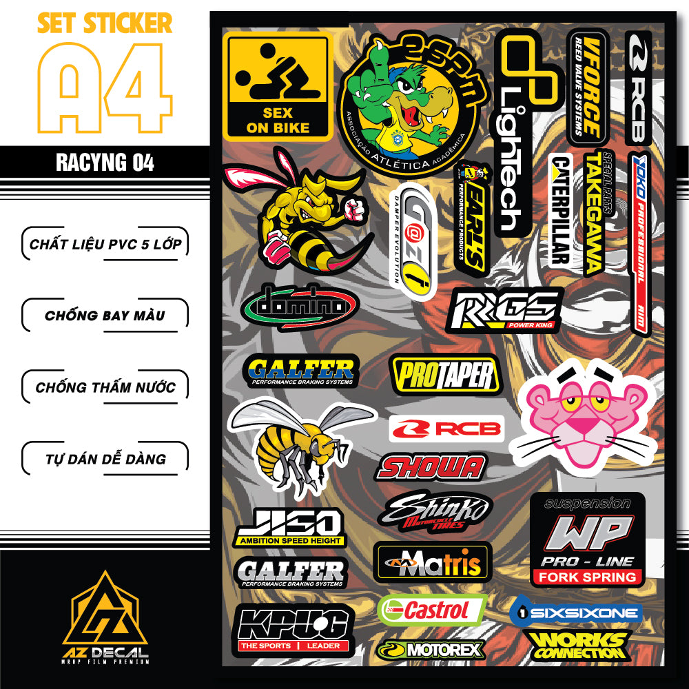 Sticker Dán Ô Tô, Xe Máy, Xe Điện, Xe Đạp, Mũ Bảo Hiểm | SET Trang Trí RACYNG 04