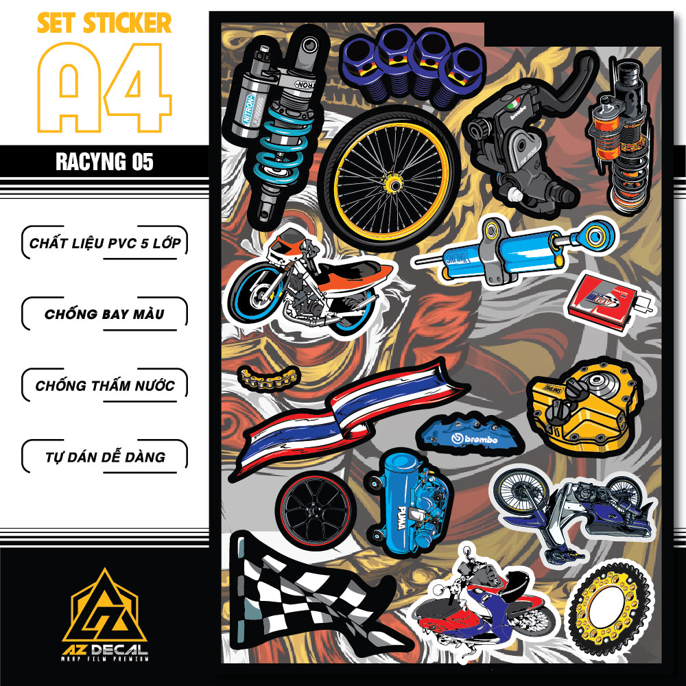 Sticker Dán Ô Tô, Xe Máy, Xe Điện, Xe Đạp, Mũ Bảo Hiểm | SET Trang Trí RACYNG 05