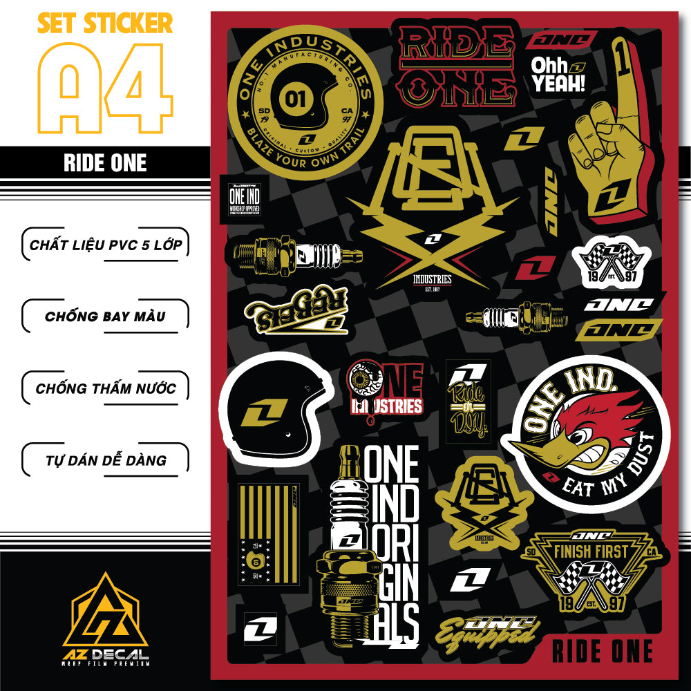 Sticker Dán Xe, Mũ Bảo Hiểm | SET Trang Trí RIDE ONE