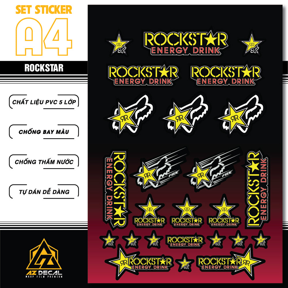 Sticker Dán Ô Tô, Xe Máy, Xe Điện, Xe Đạp, Mũ Bảo Hiểm | SET Trang Trí ROCKSTAR