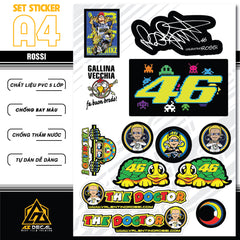 Sticker Dán Ô Tô, Xe Máy, Xe Điện, Xe Đạp, Mũ Bảo Hiểm | SET Trang Trí ROSSI