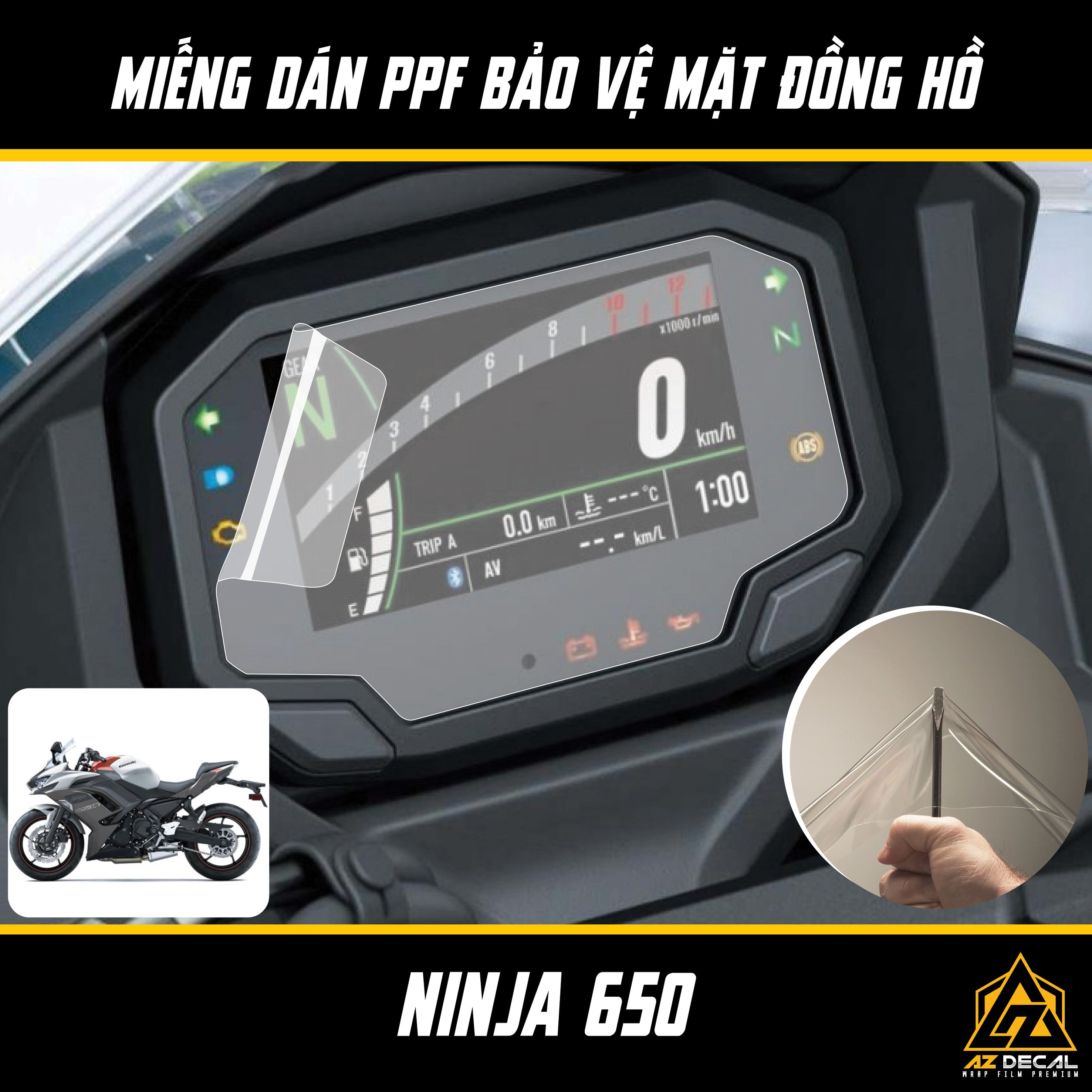 Miếng Dán PPF Mặt Đồng Hồ Xe Kawasaki Ninja 650