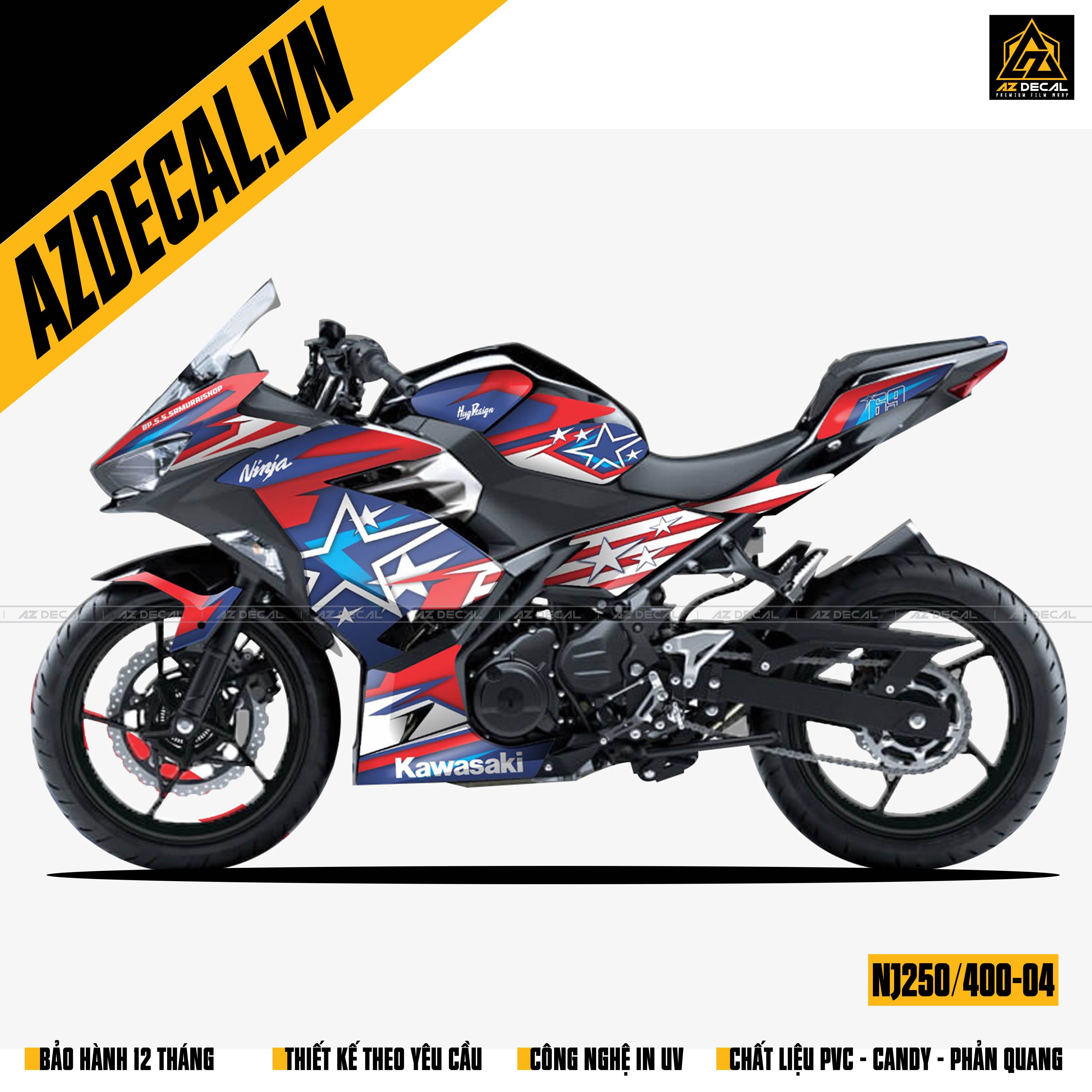 Tem dán xe Ninja 250/400 hình cờ Mỹ ngôi sao