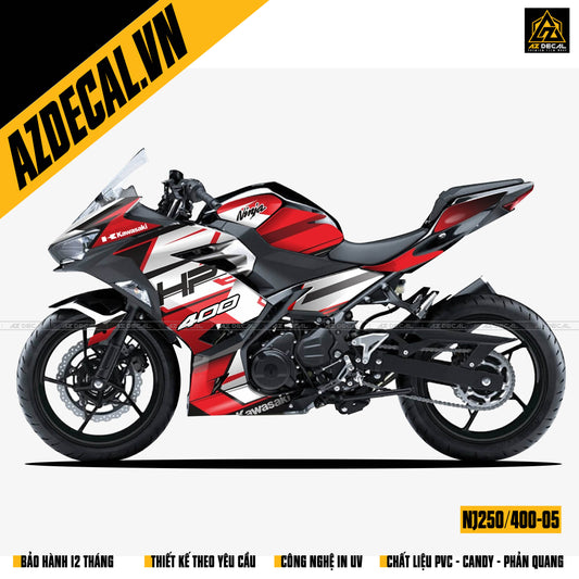 Tem dán xe Kawasaki Ninja 250/400 màu đỏ trắng đen