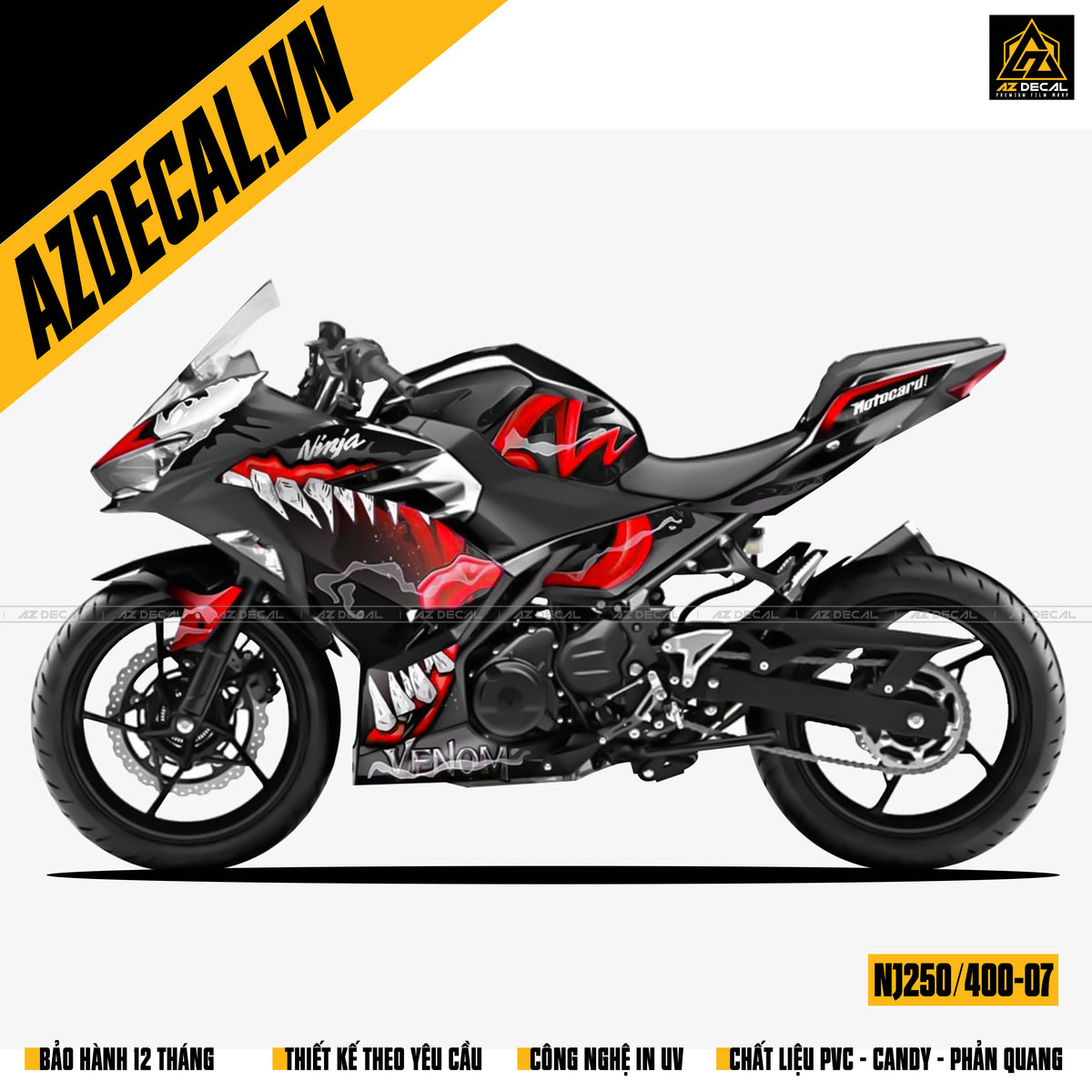 Dán xe Ninja 250/400 tem venom đỏ đen