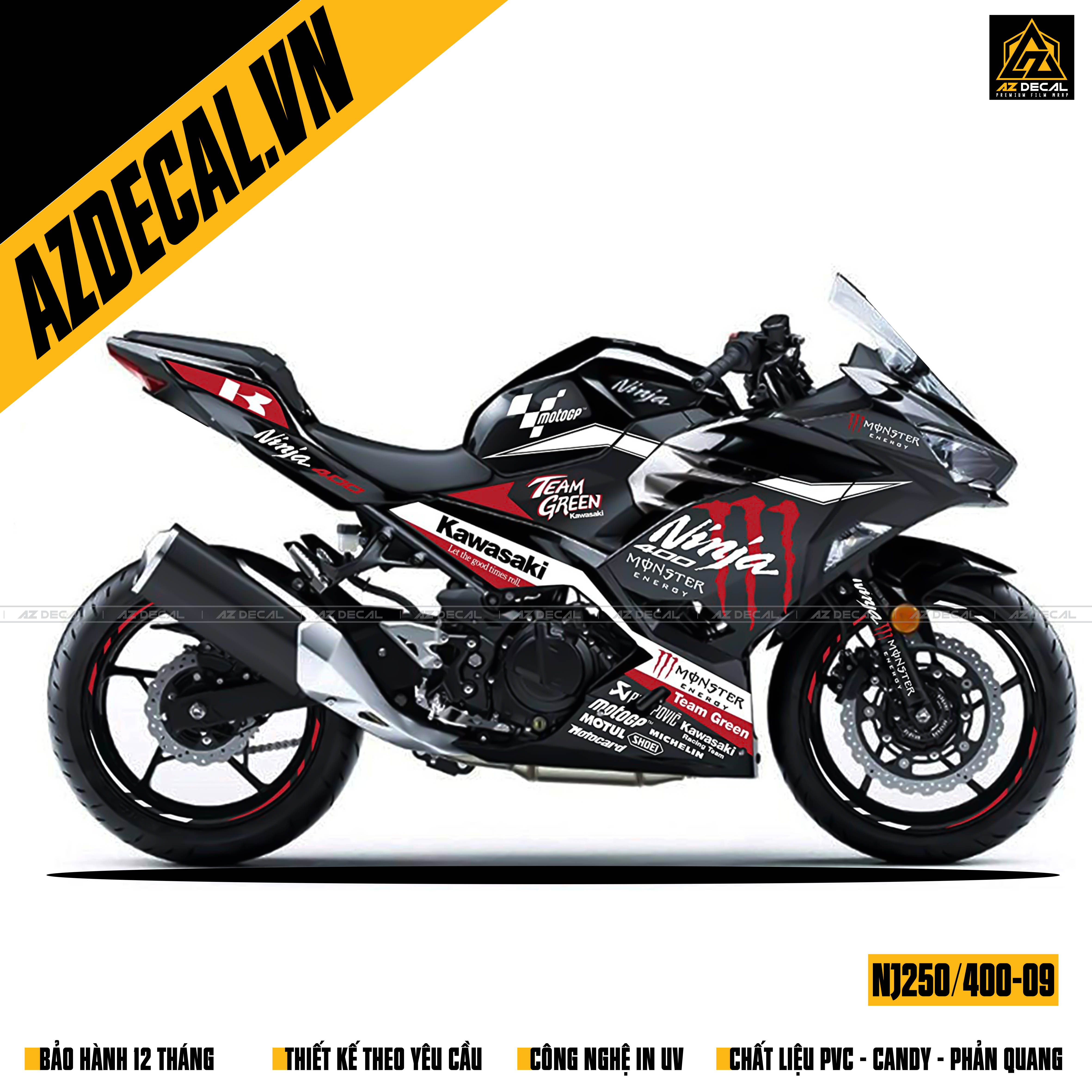 Decal xe Ninja 250/400 chủ đề Monster đỏ đen