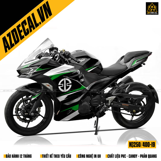 Decal xe moto Ninja 250/400 xanh trắng đen