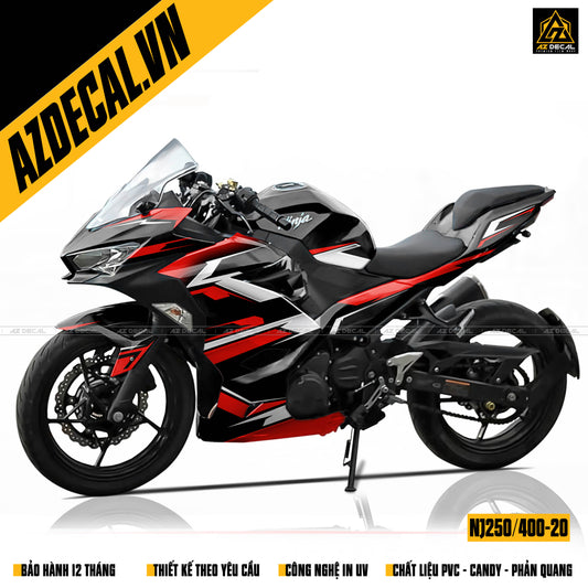 Decal đỏ đen trắng dán xe kawasaki Ninja 250/400