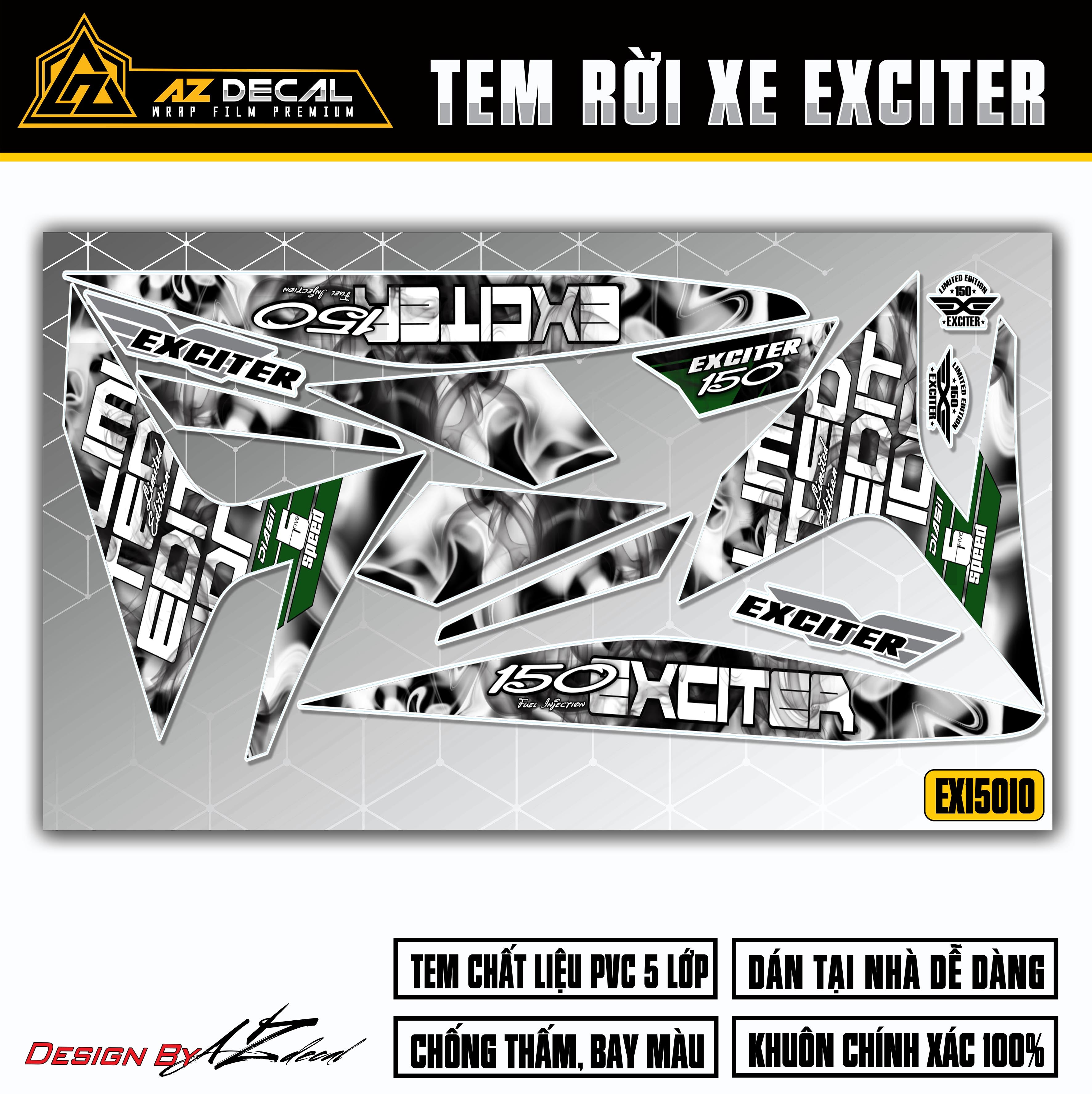 Tem Exciter 150 Vân Khói nền trắng