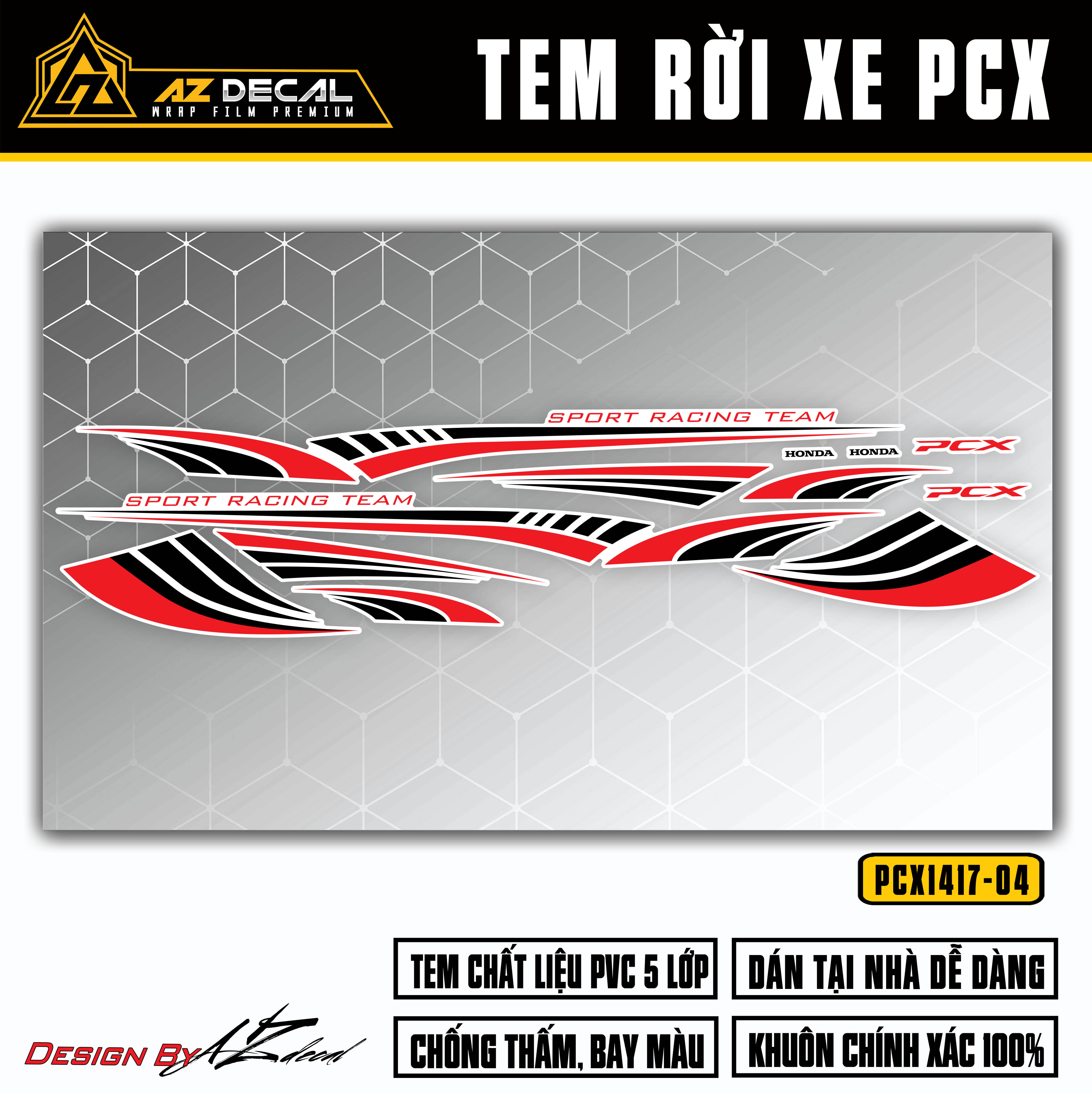 Tem xe PCX đẹp màu đỏ đen (nền trắng)