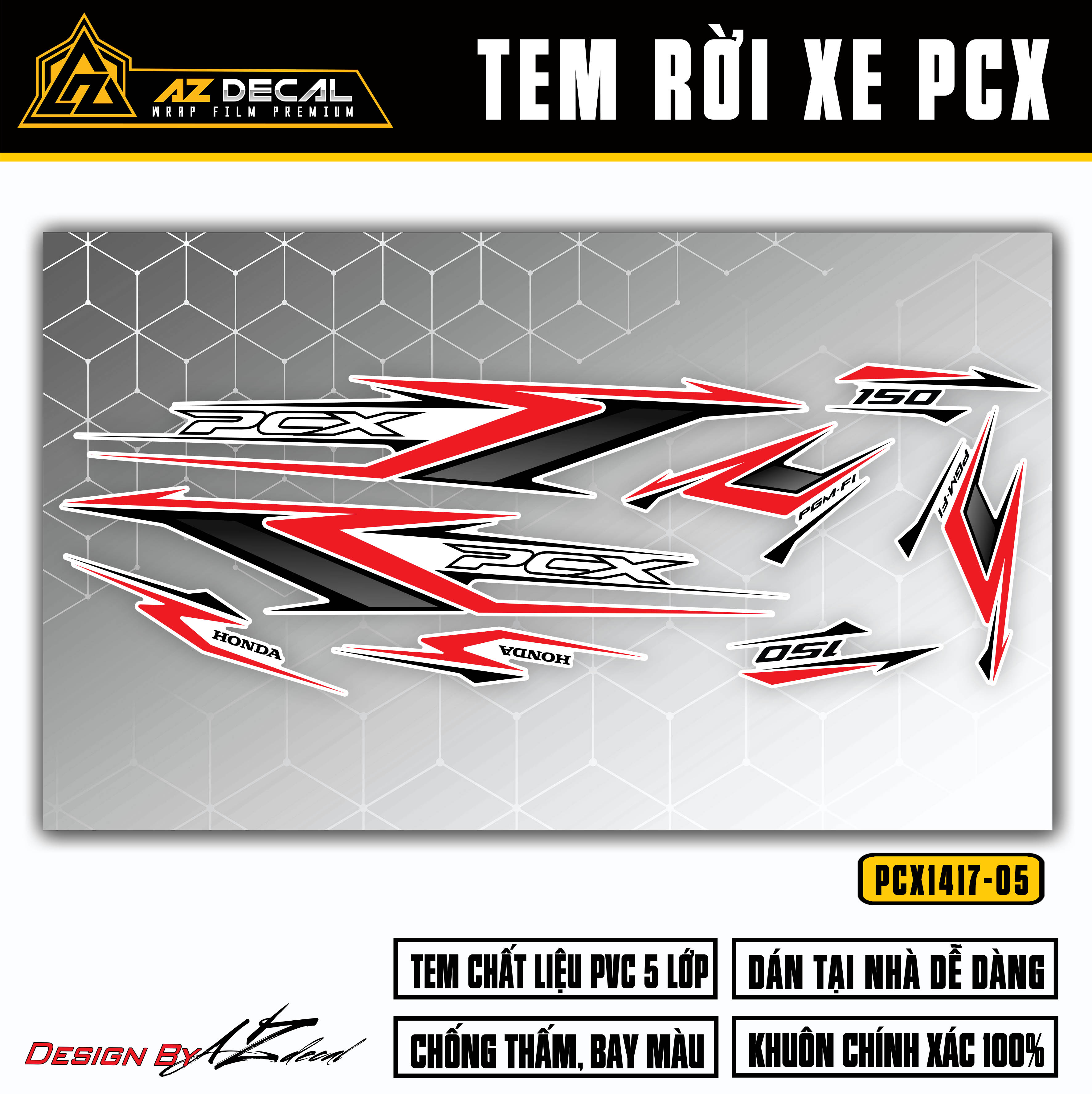 Tem xe PCX 150 đỏ đen nền trắng