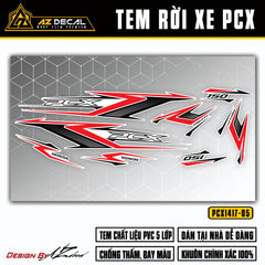 Tem xe PCX 150 đỏ đen nền trắng