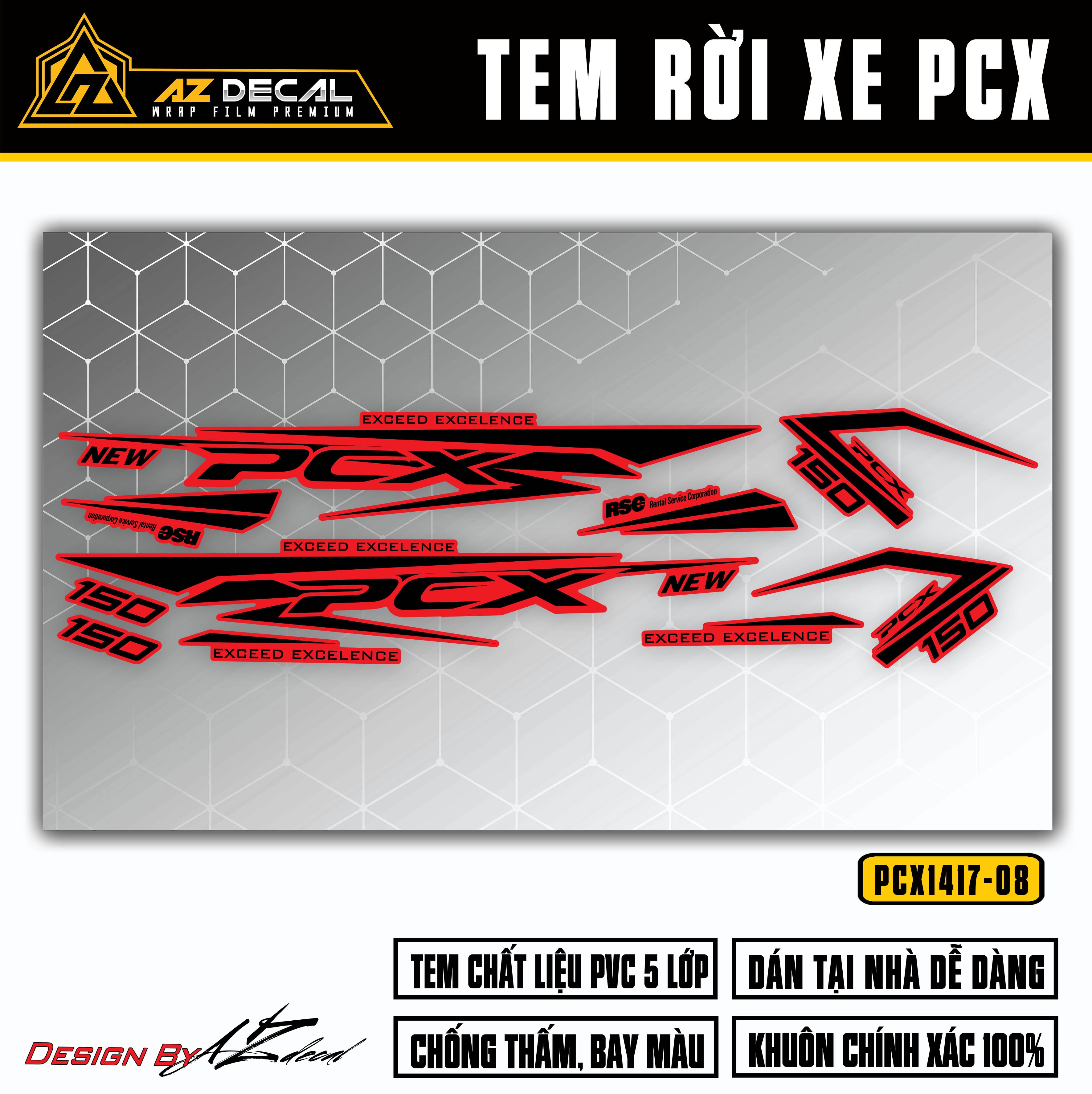 Tem PCX 150 đen đỏ đẹp mẫu Exceed Excellence