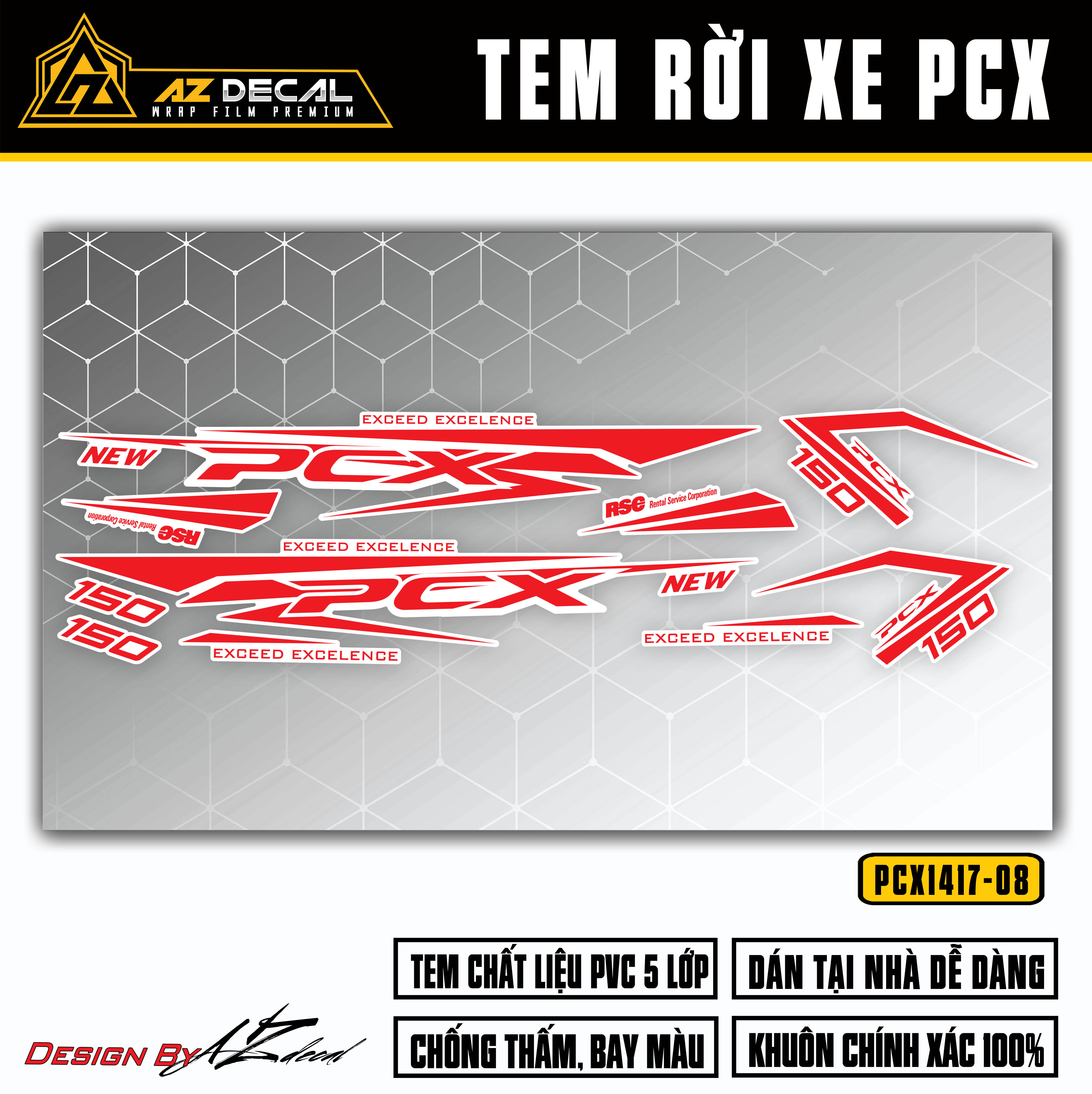 Dán decal xe Honda PCX 150 màu đỏ trắng