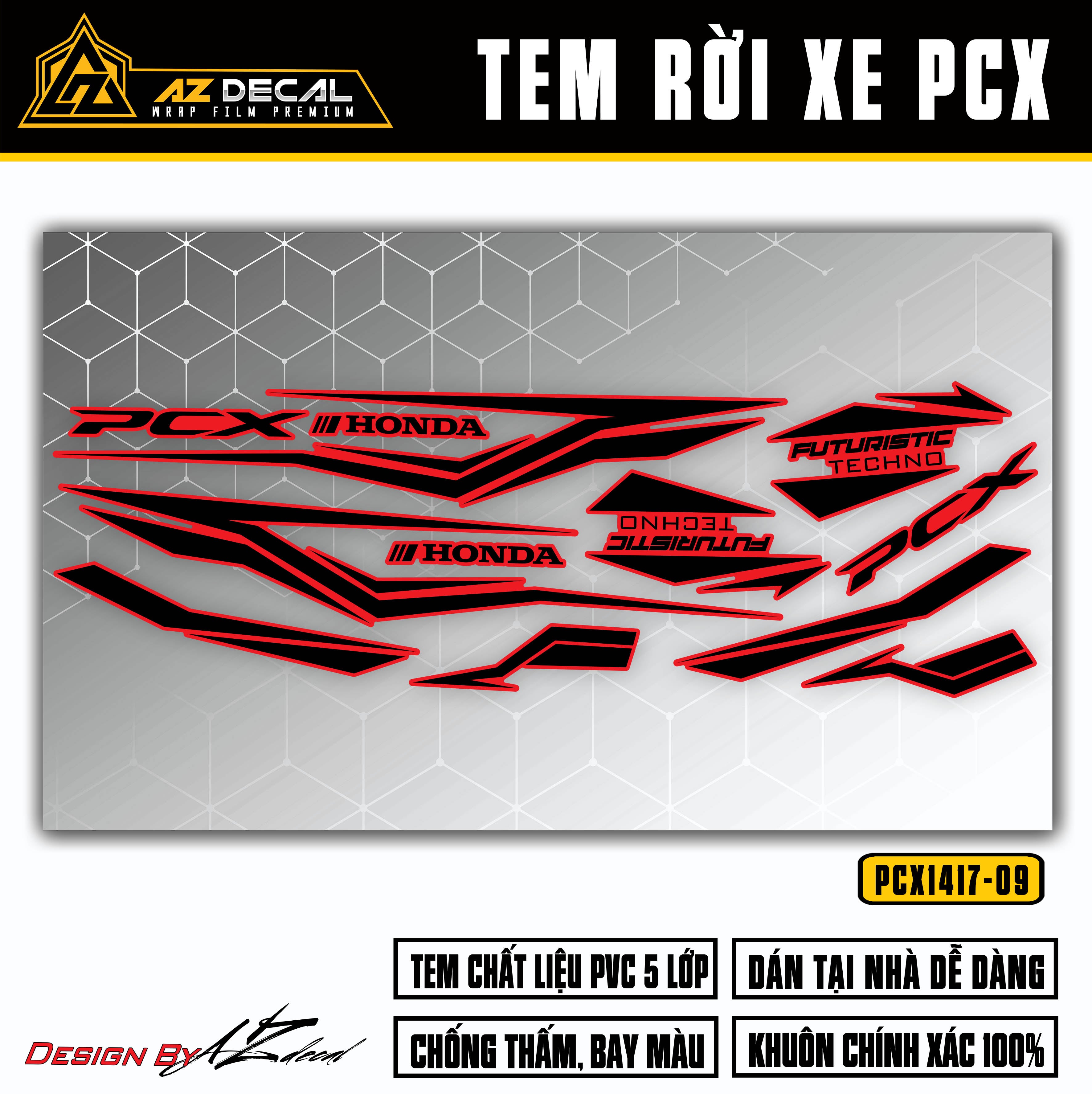 Chi tiết mẫu decal xe PCX thiết kế đẹp màu đỏ đen