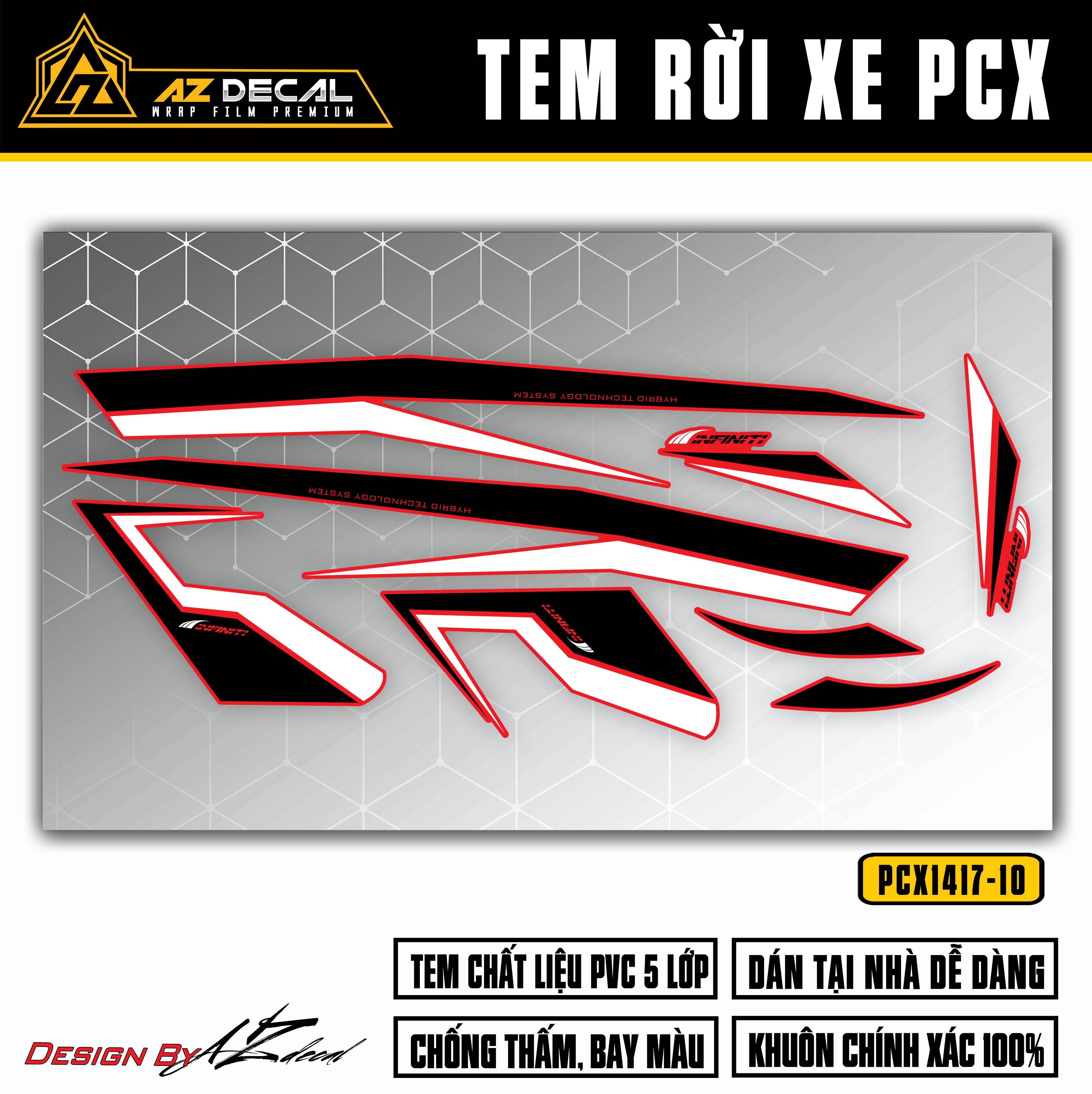 Decal dán xe PCX 150 125 Infinity đen trắng (nền đỏ)