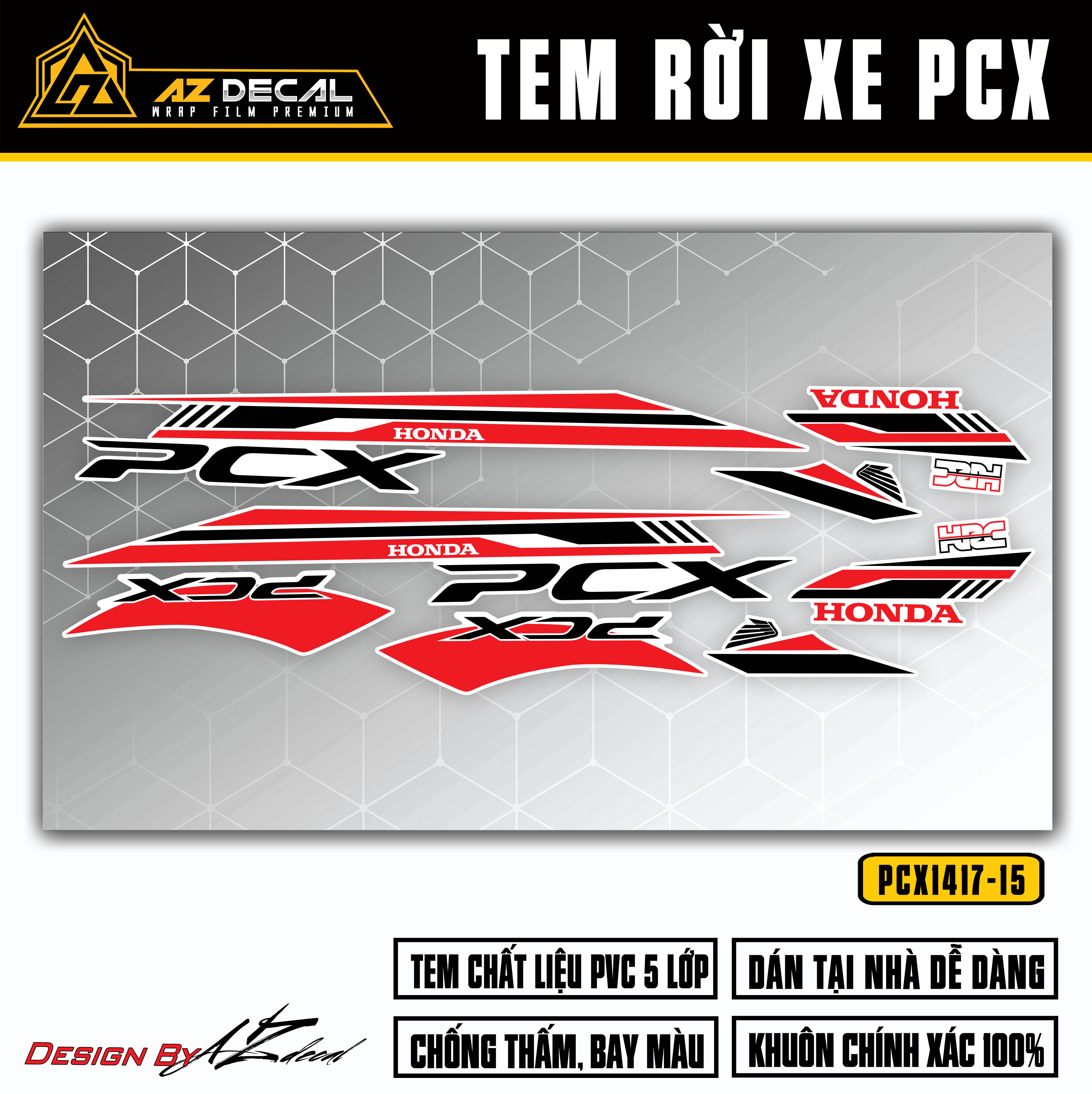 Tem rời xe Honda PCX 150 125 mẫu HRC đỏ đen (nền trắng)