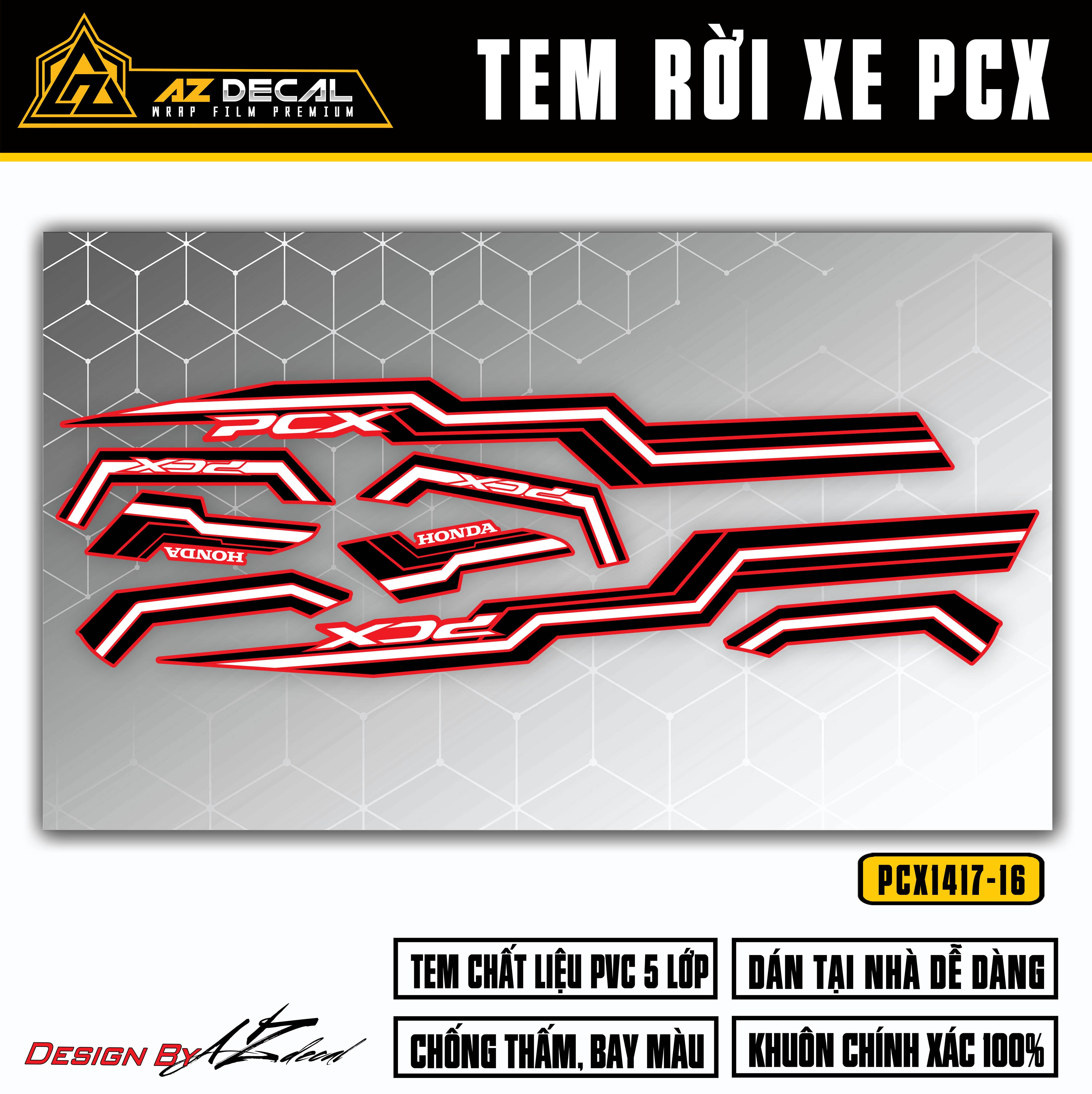 Tem rời dán xe PCX 125 - 150 màu đen (nền đỏ)