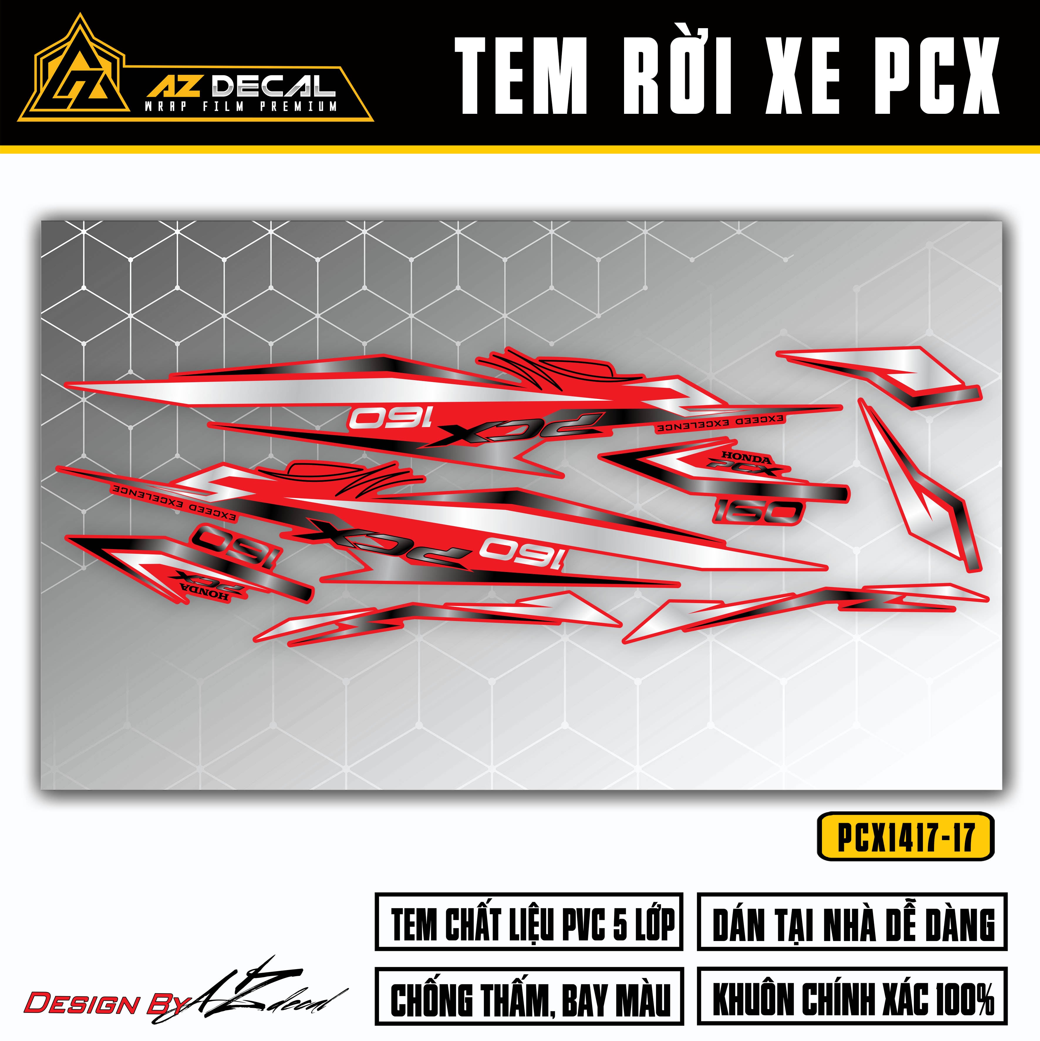 Tem xe PCX 160 đẹp dán xe đỏ