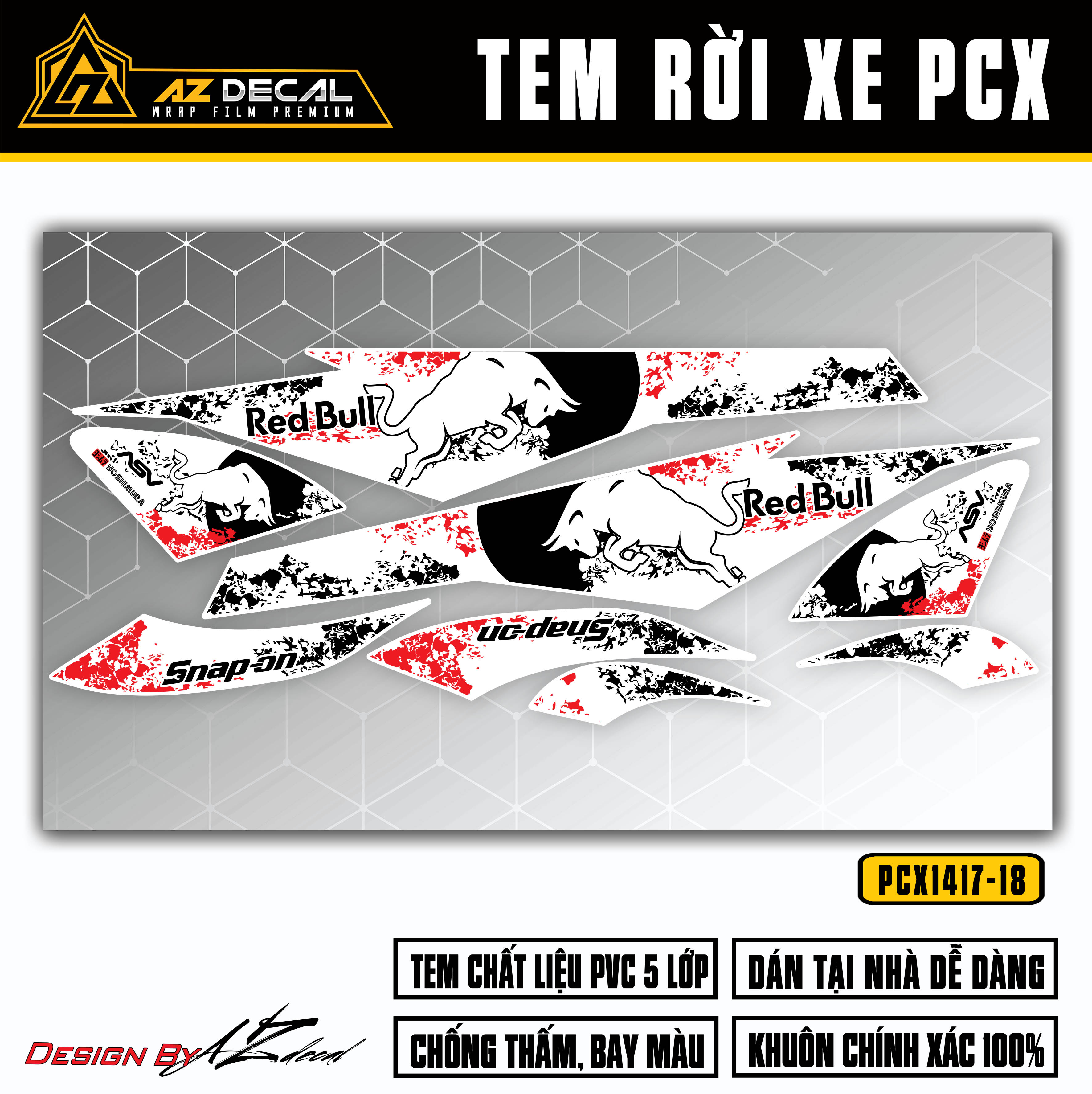 Tem xe PCX cao cấp màu đỏ đen trắng mẫu Red Bull