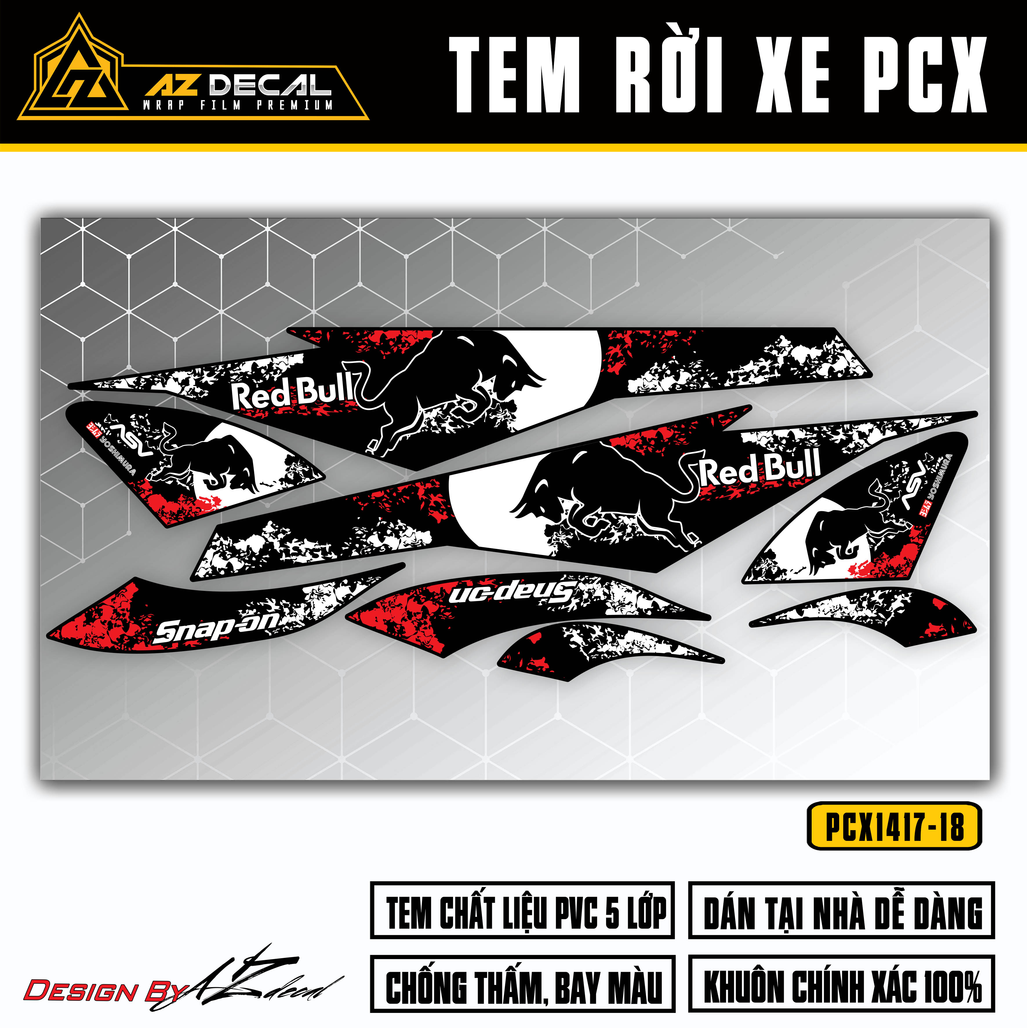 Tem chế PCX mẫu Red Bull dán xe đen